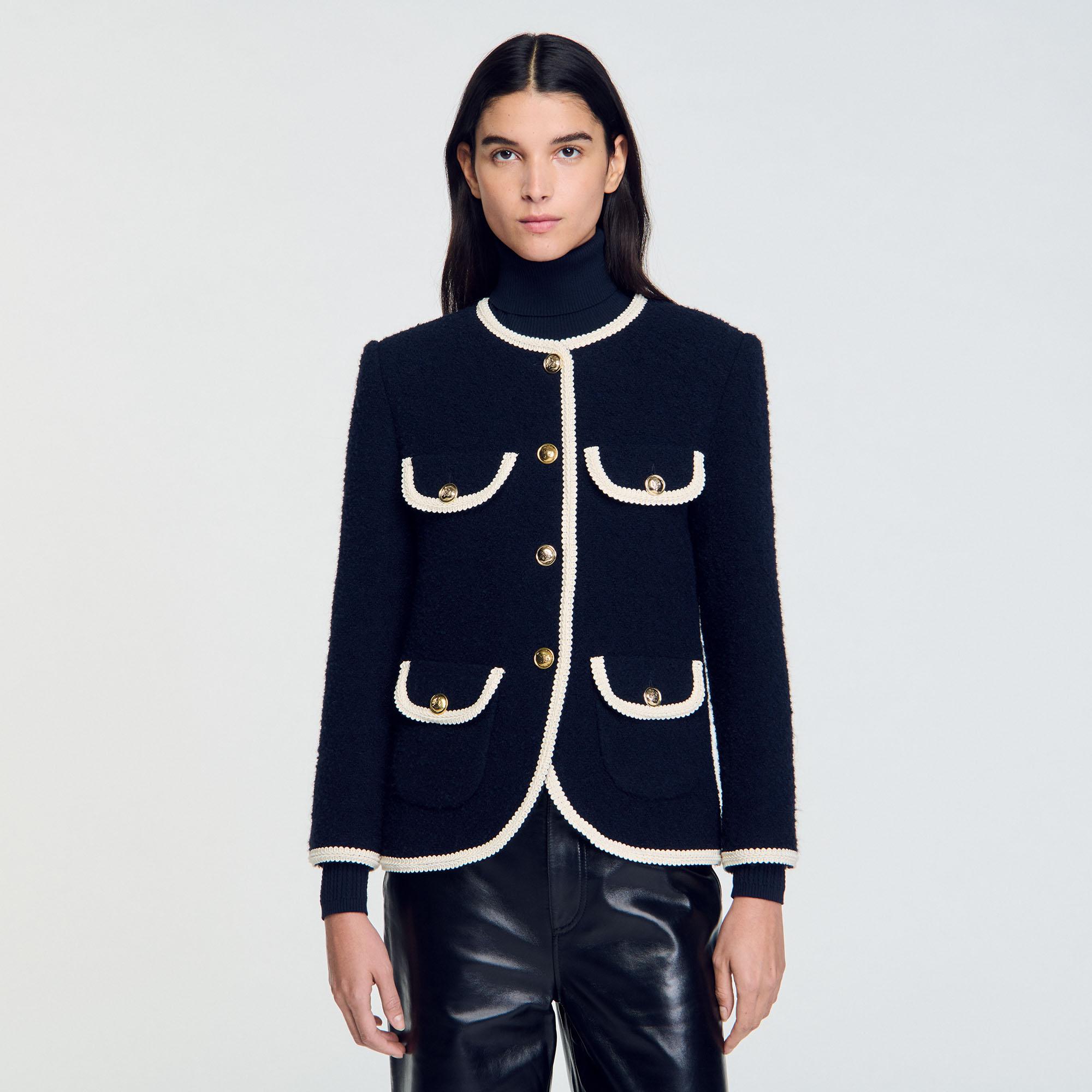 Sandro Long Tweed Jacket in Blue Lyst UK