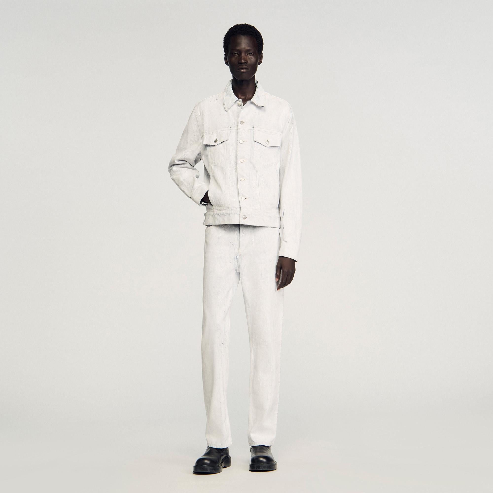 Sandro Cracked Coated Denim Jacket in White for Men | Lyst UK