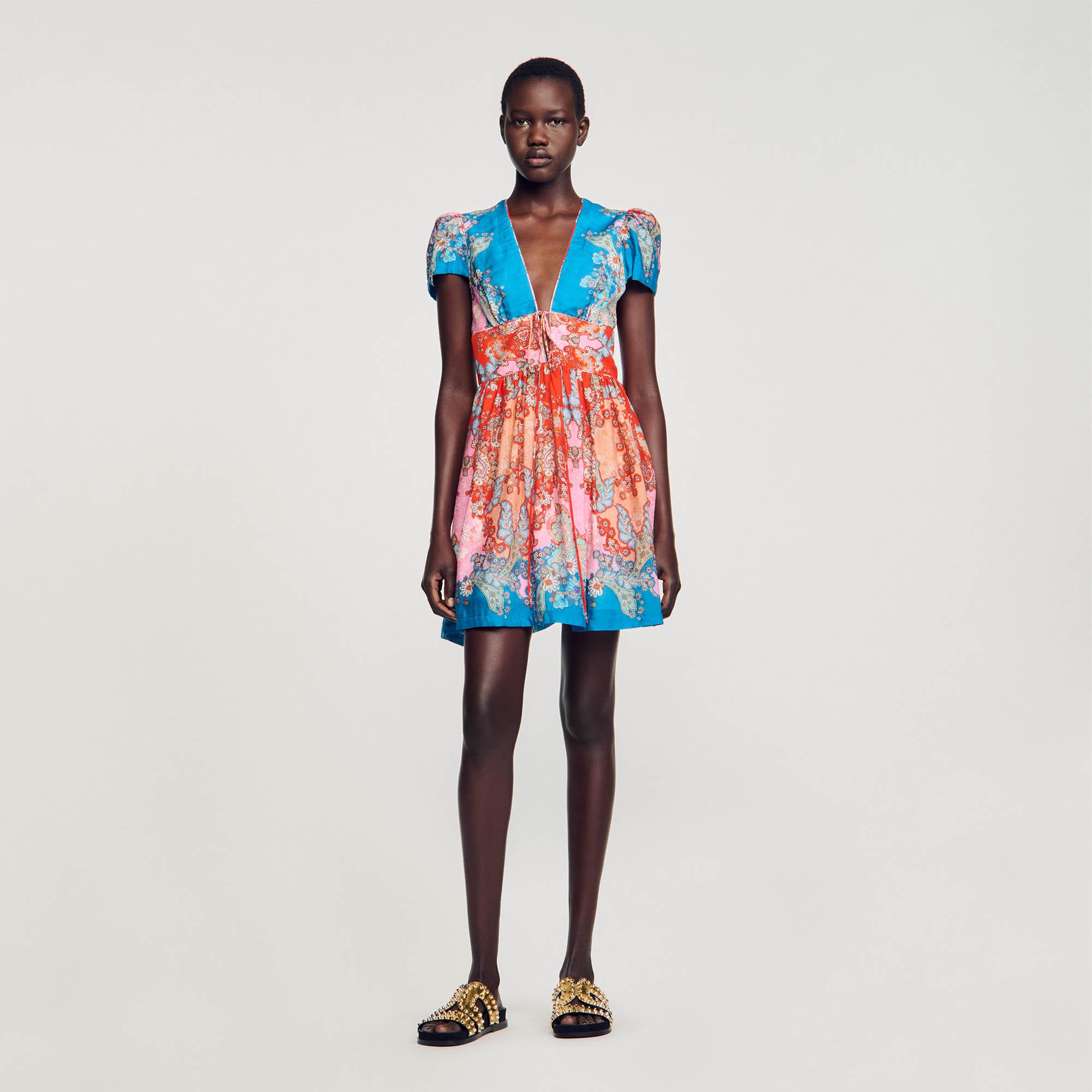 sandro short printed dress with ruffles SANDRO Short Hawaii Print Dress