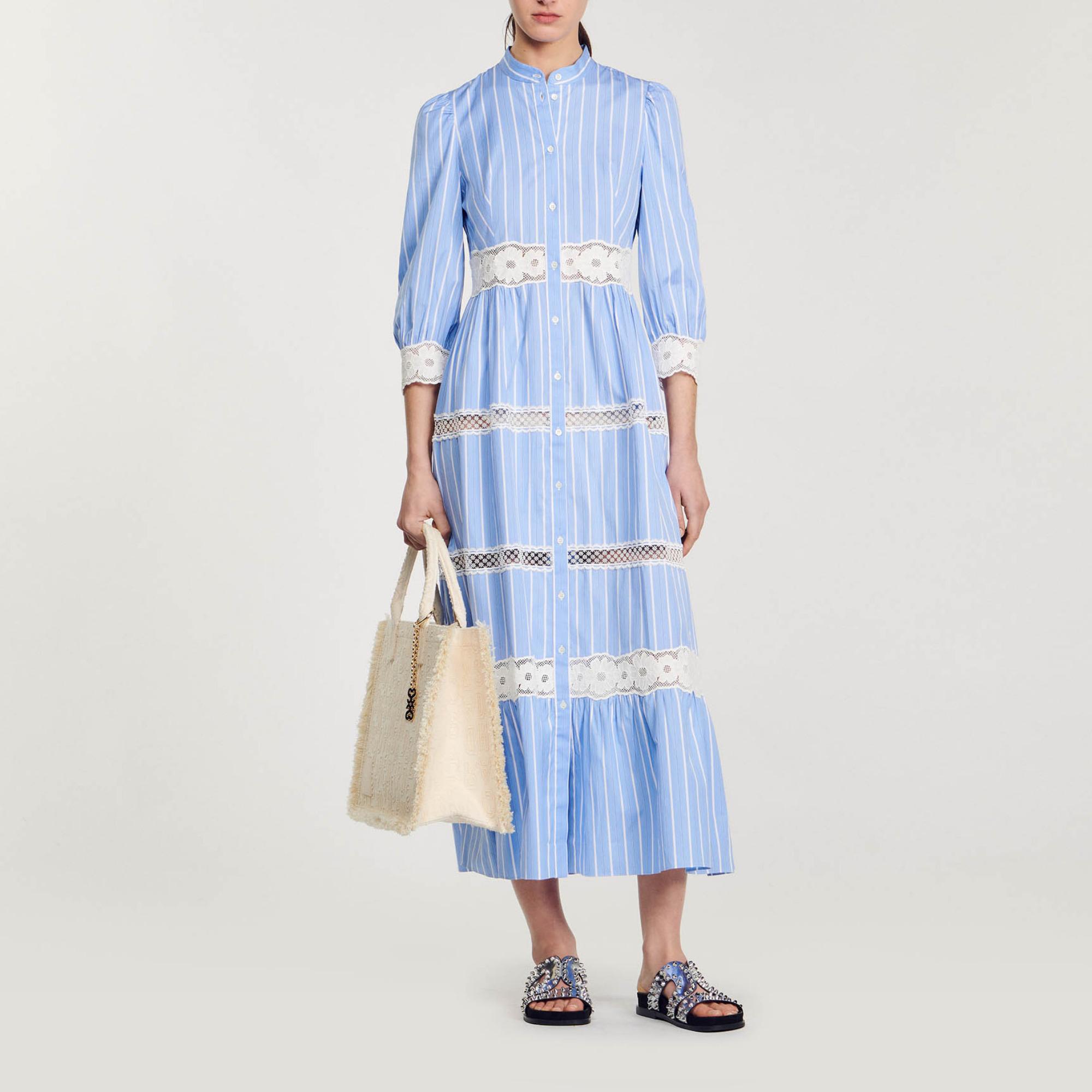 Robe longue à rayures en coton Sandro en coloris Bleu Lyst