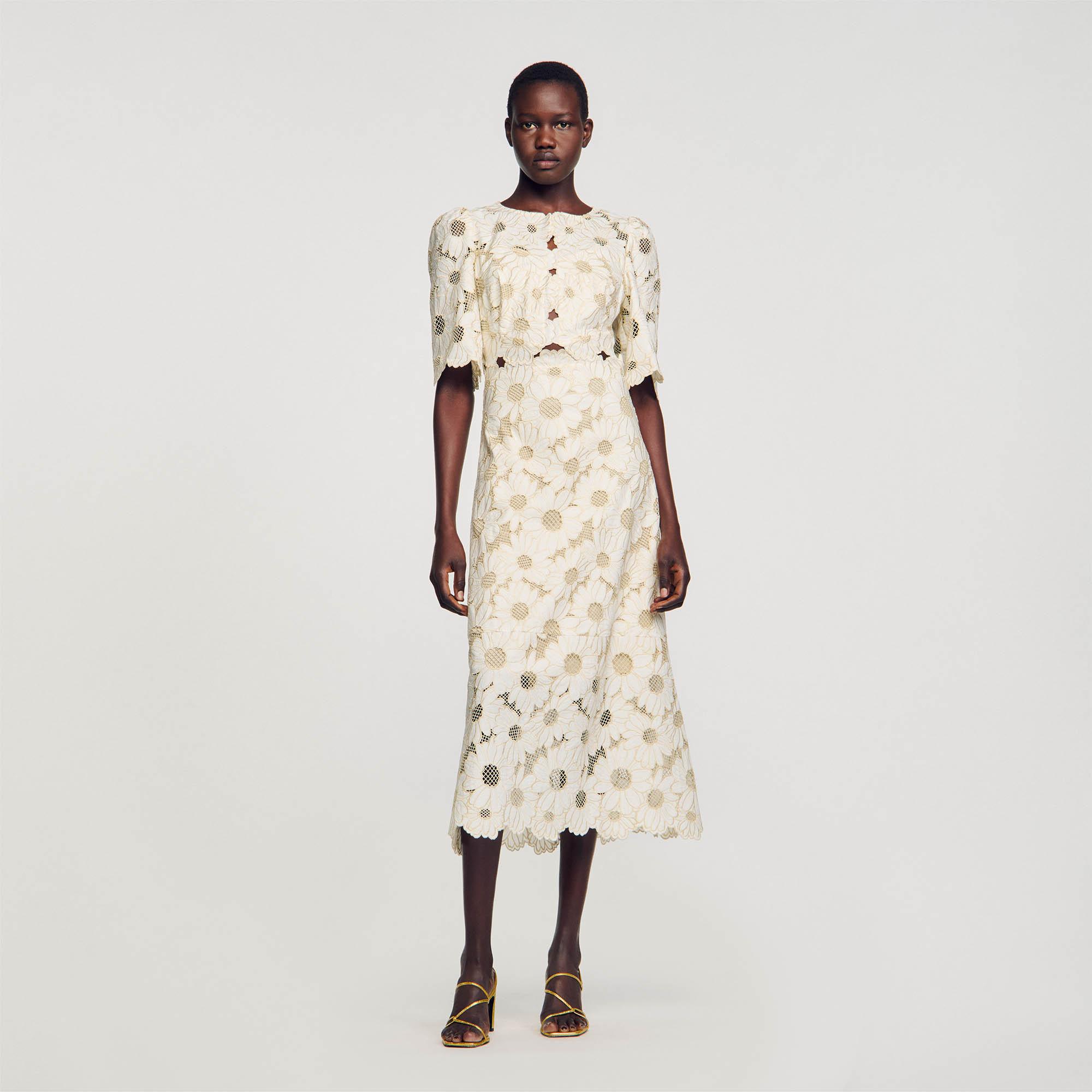 Sandro Embroidered Maxi Dress in Natural | Lyst UK