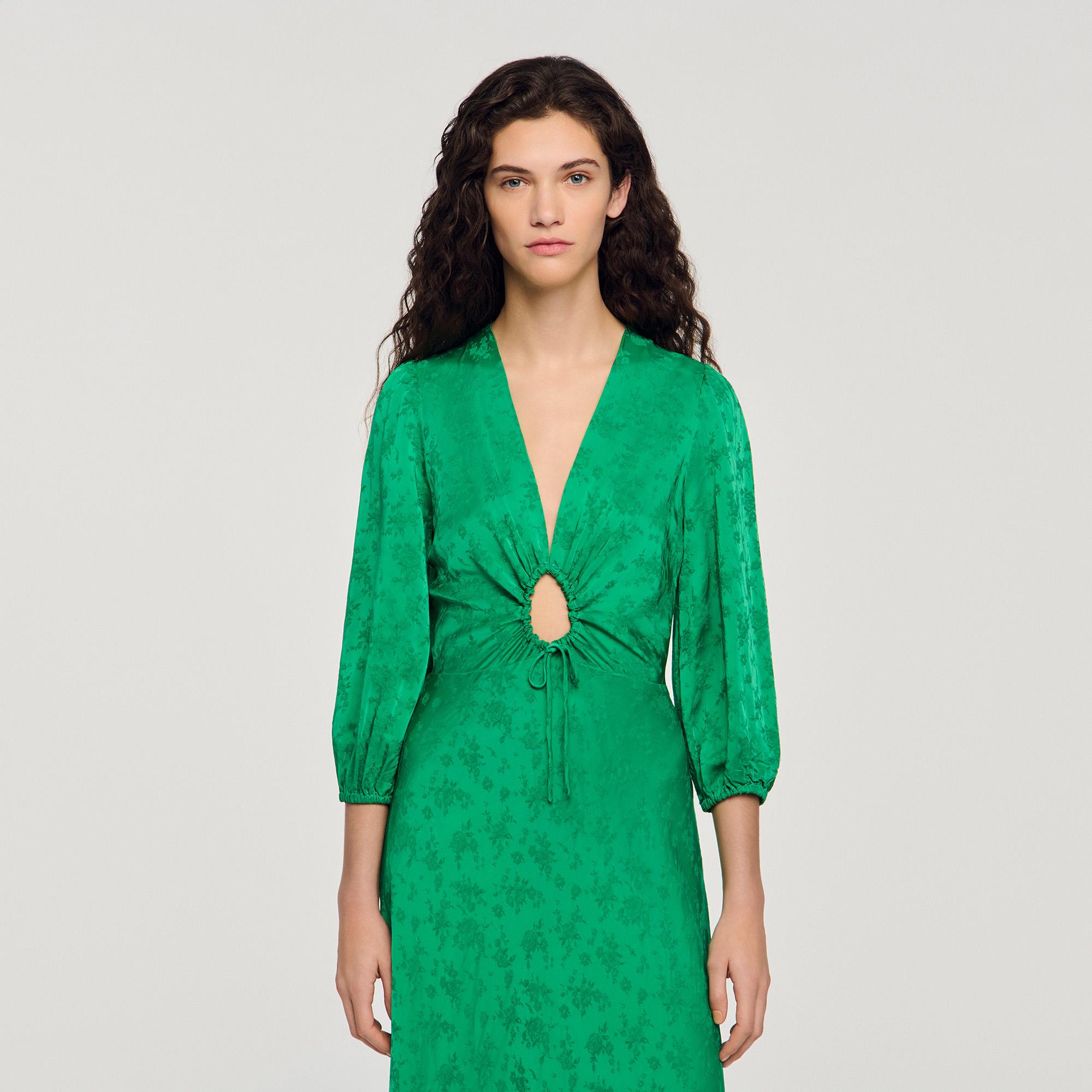 slim fit dress slacks Sandro Green Lace High Neck Mini Dress UK S main image 0