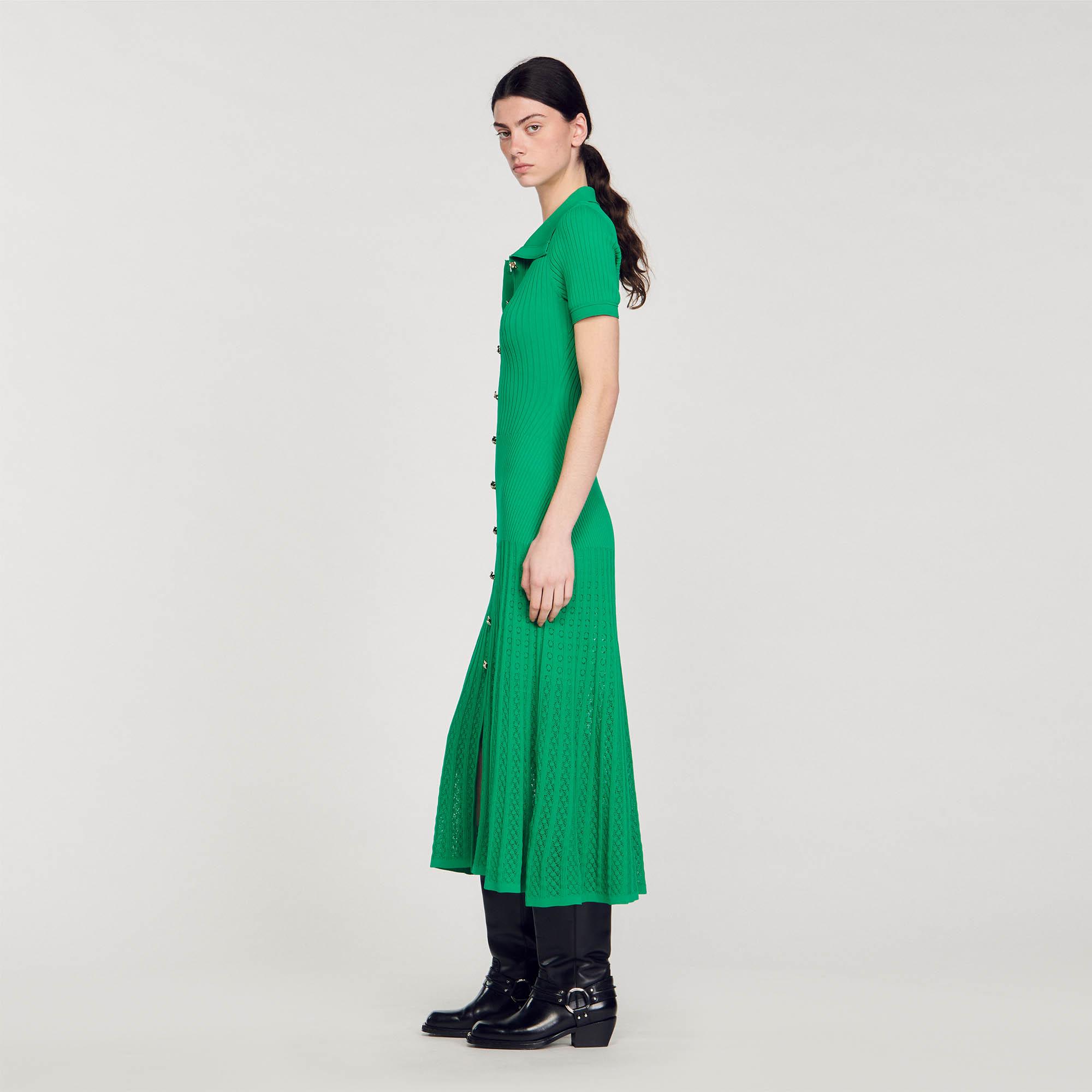 cable knit dress plus size Plus Size Ribbed Buttoned V-Neck Long Sleeve Dress