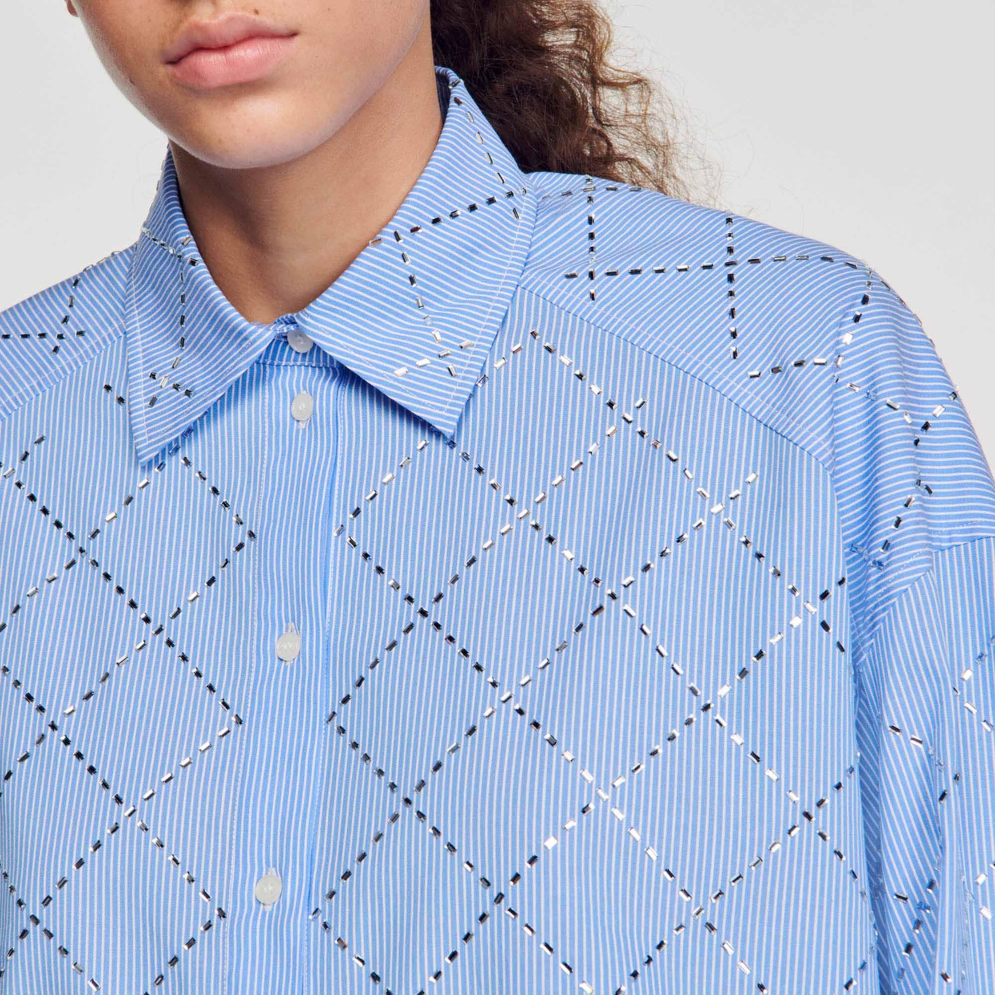 Sandro Oversized Shirt With Rhinestones in Blue Lyst UK