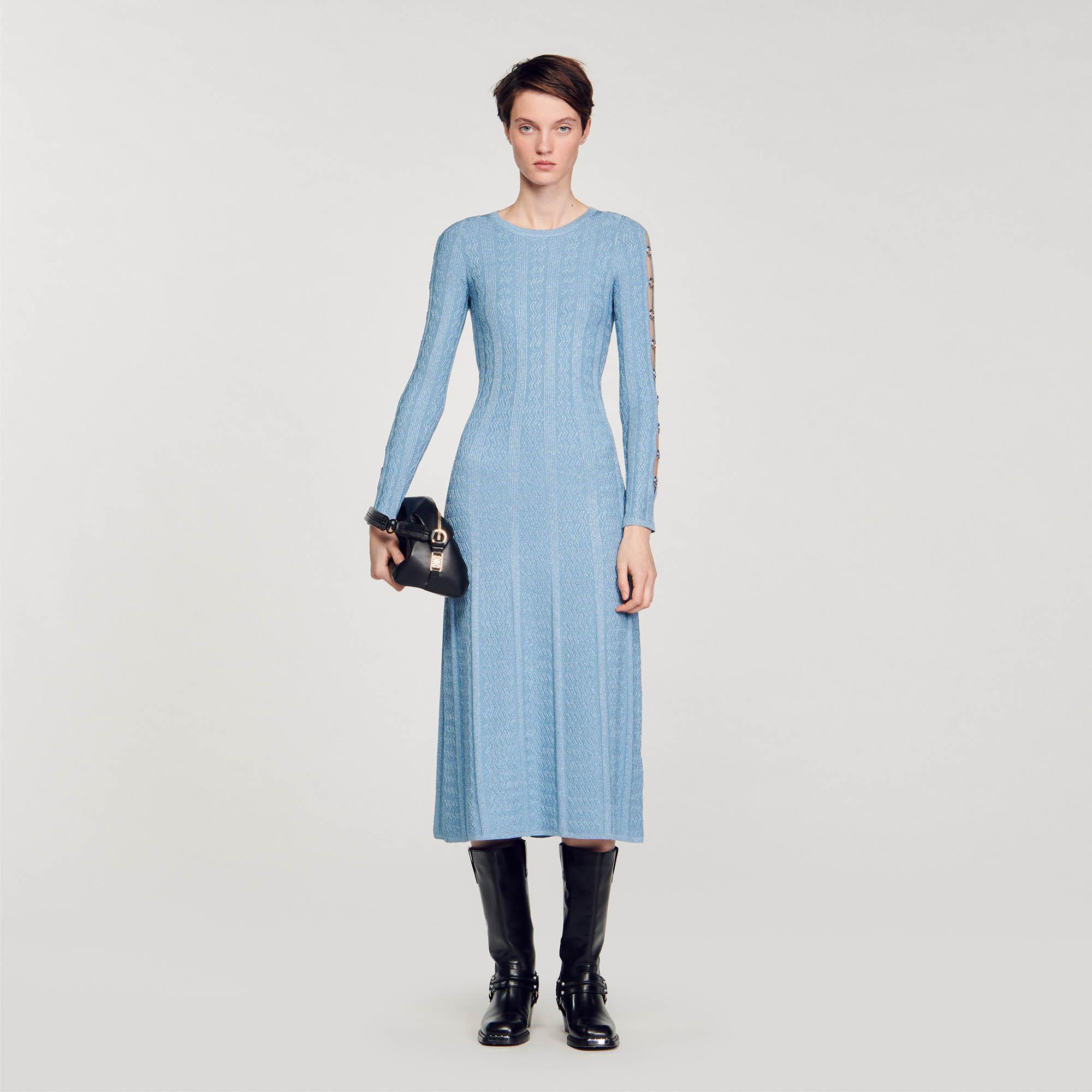 Sandro Long-Sleeved Knit Midi Dress in Blue | Lyst UK