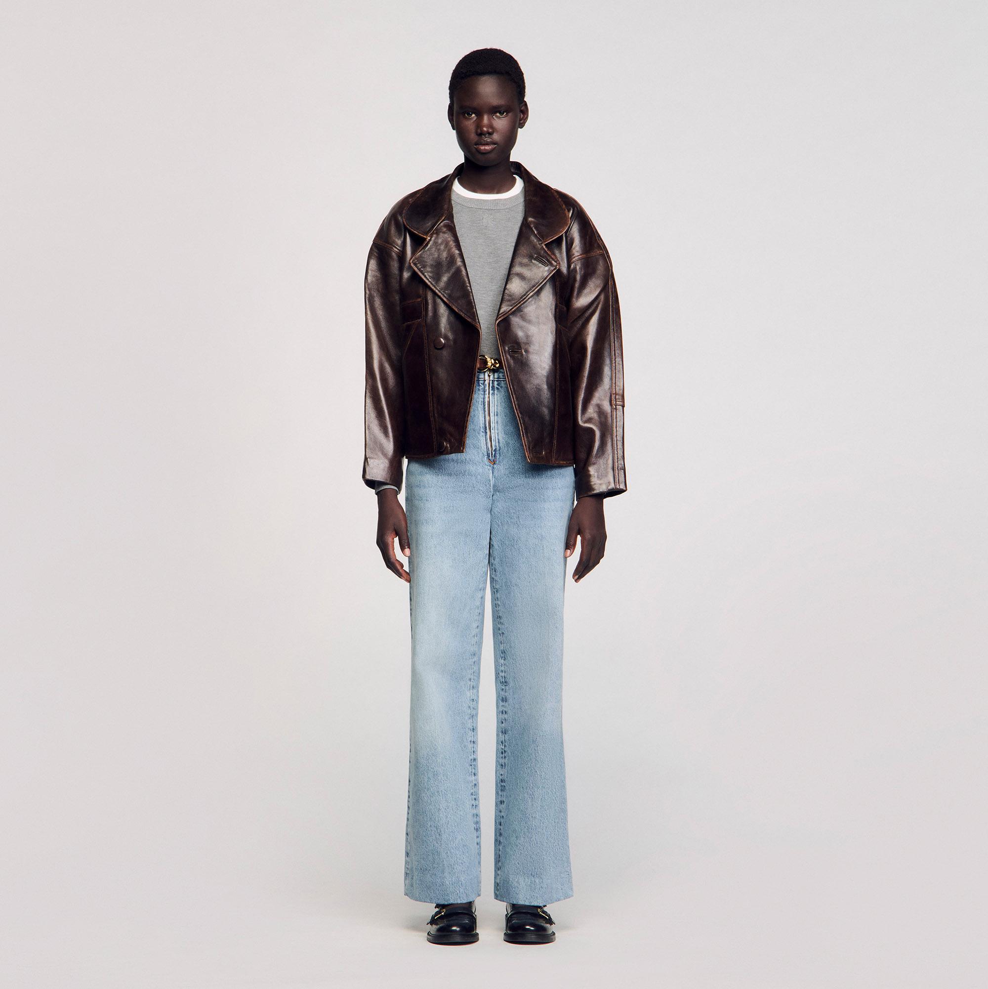 Cuir Vieilli Blouson En Cuir Sandro Femme Blouson En Cuir Oversize