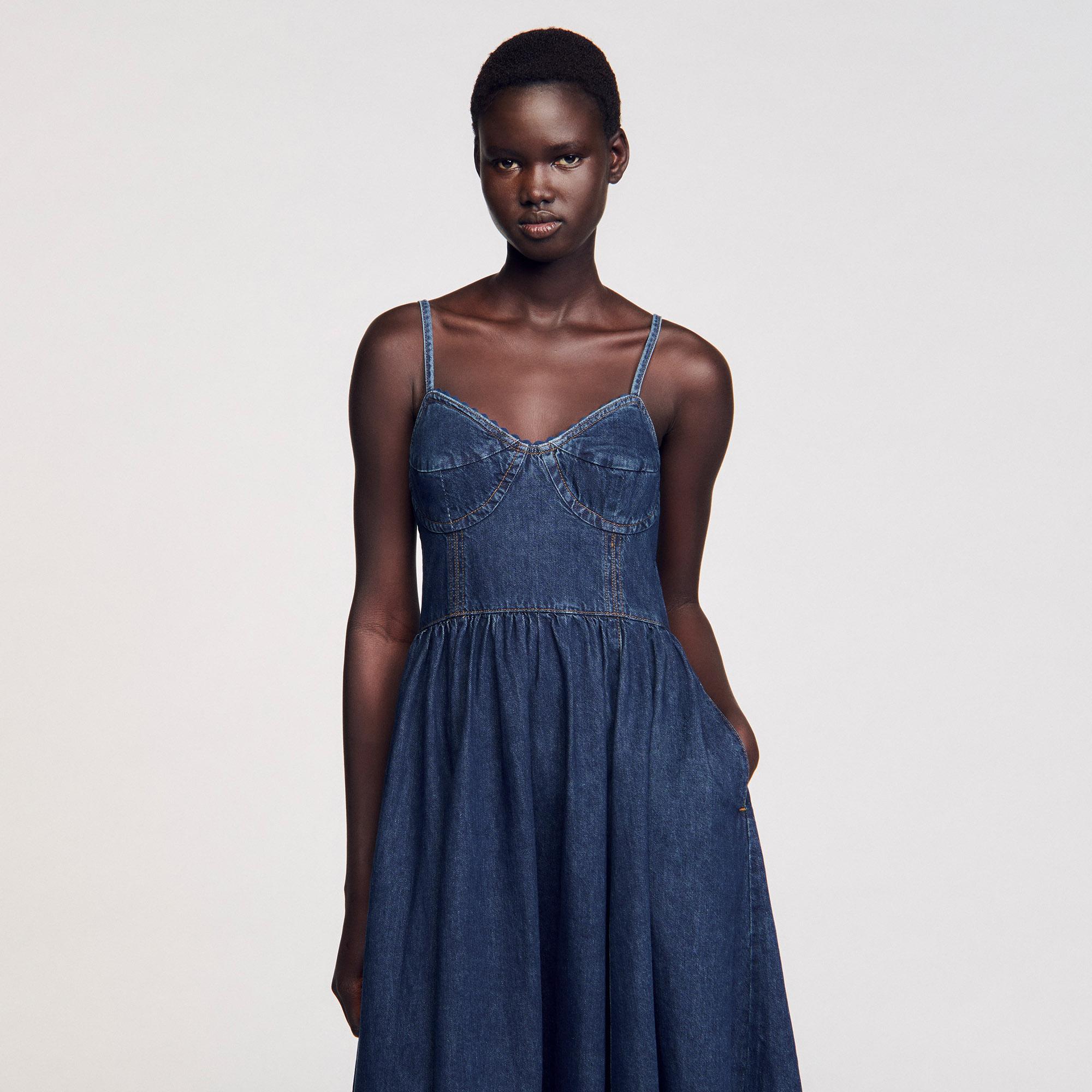 sandro denim dress Sandro Midi Denim Dress In Blue Jean - 20% Off