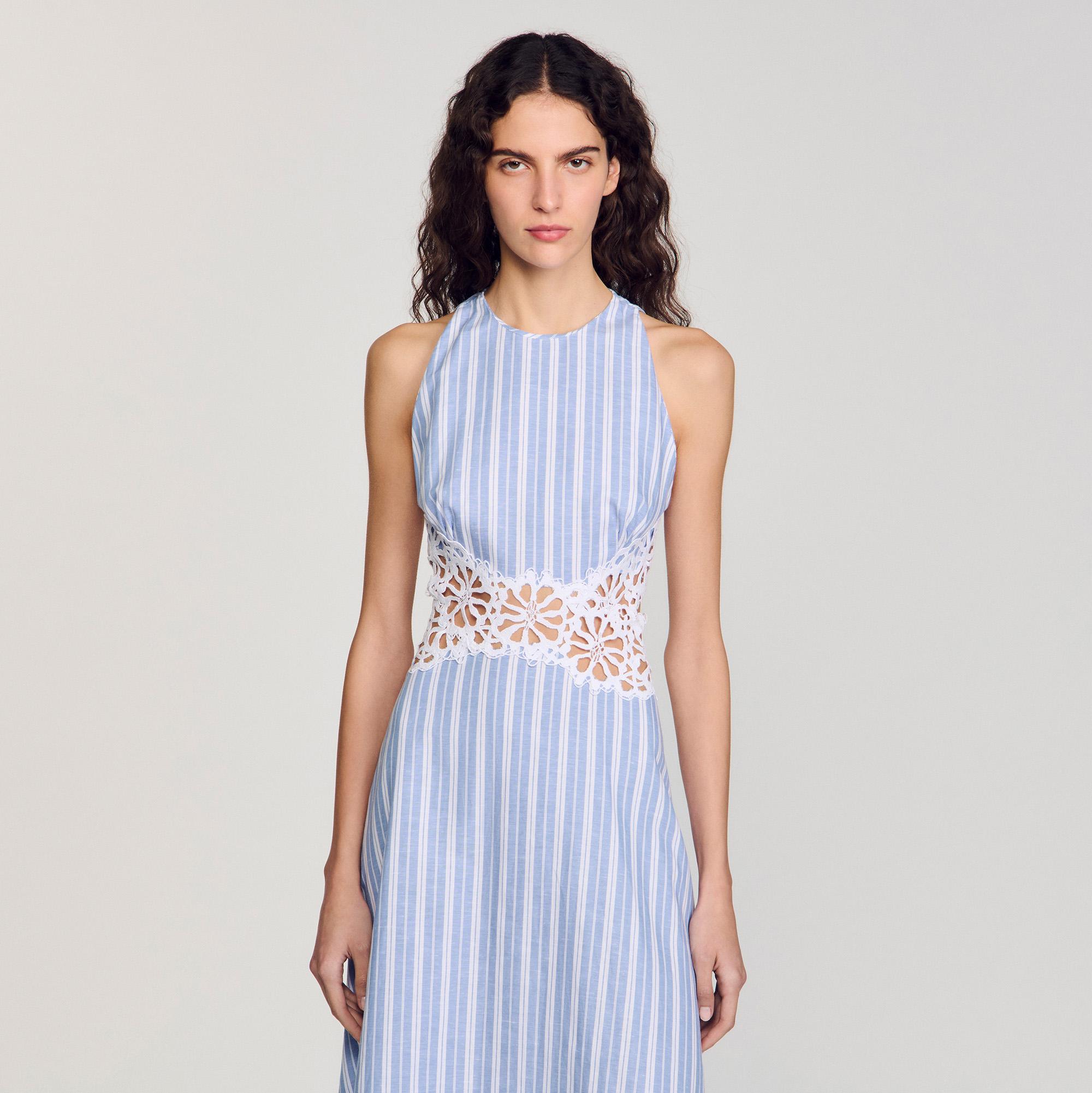 Sandro Striped Maxi Dress With Lace in Blue | Lyst UK