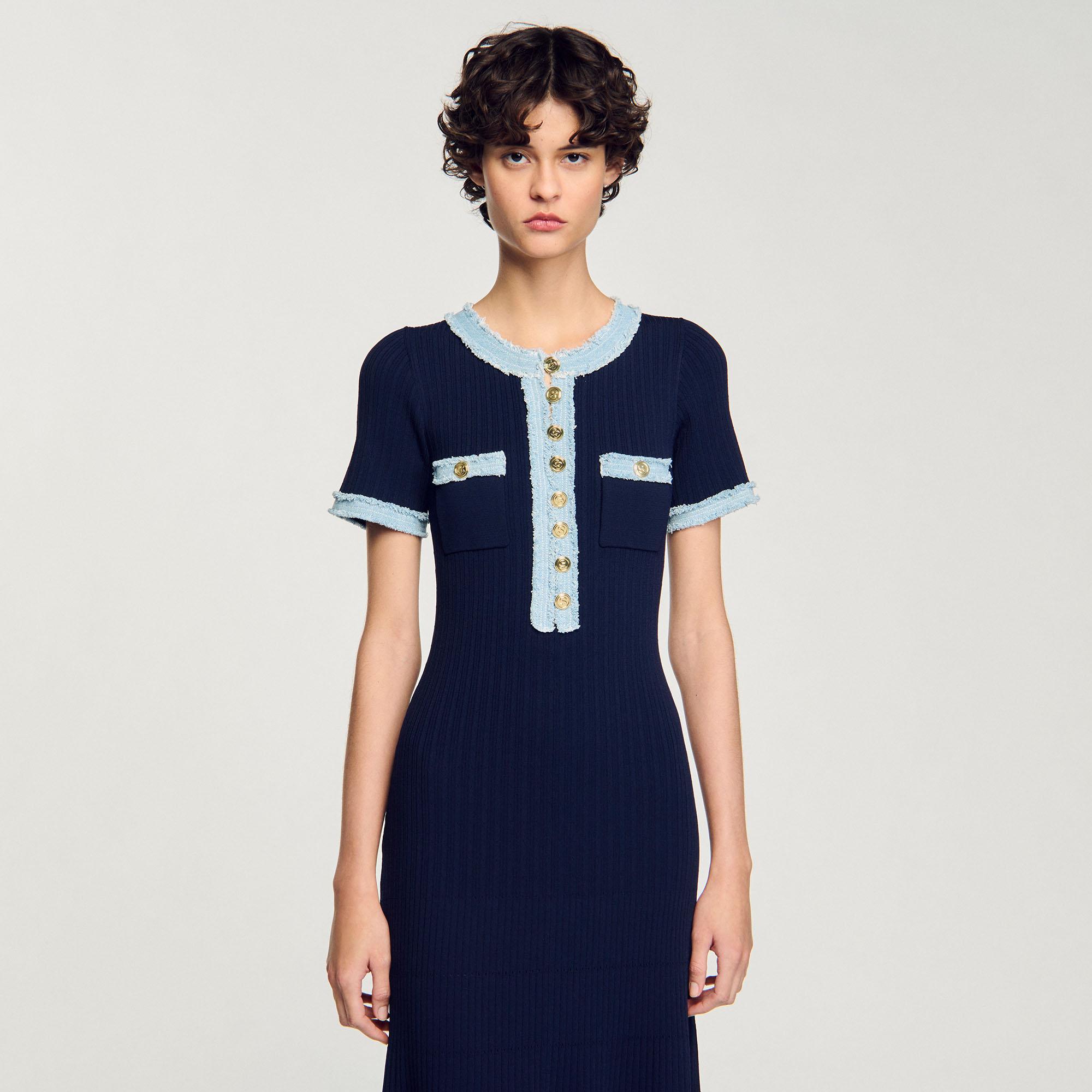 Sandro Knit And Denim Midi Dress in Blue | Lyst UK Sandro Knit And Denim Midi Dress in Blue | Lyst UK