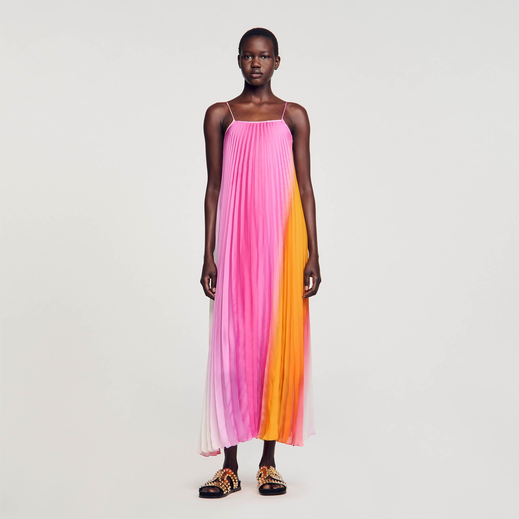 Sandro Sunray-Pleated Maxi Dress in Pink | Lyst UK