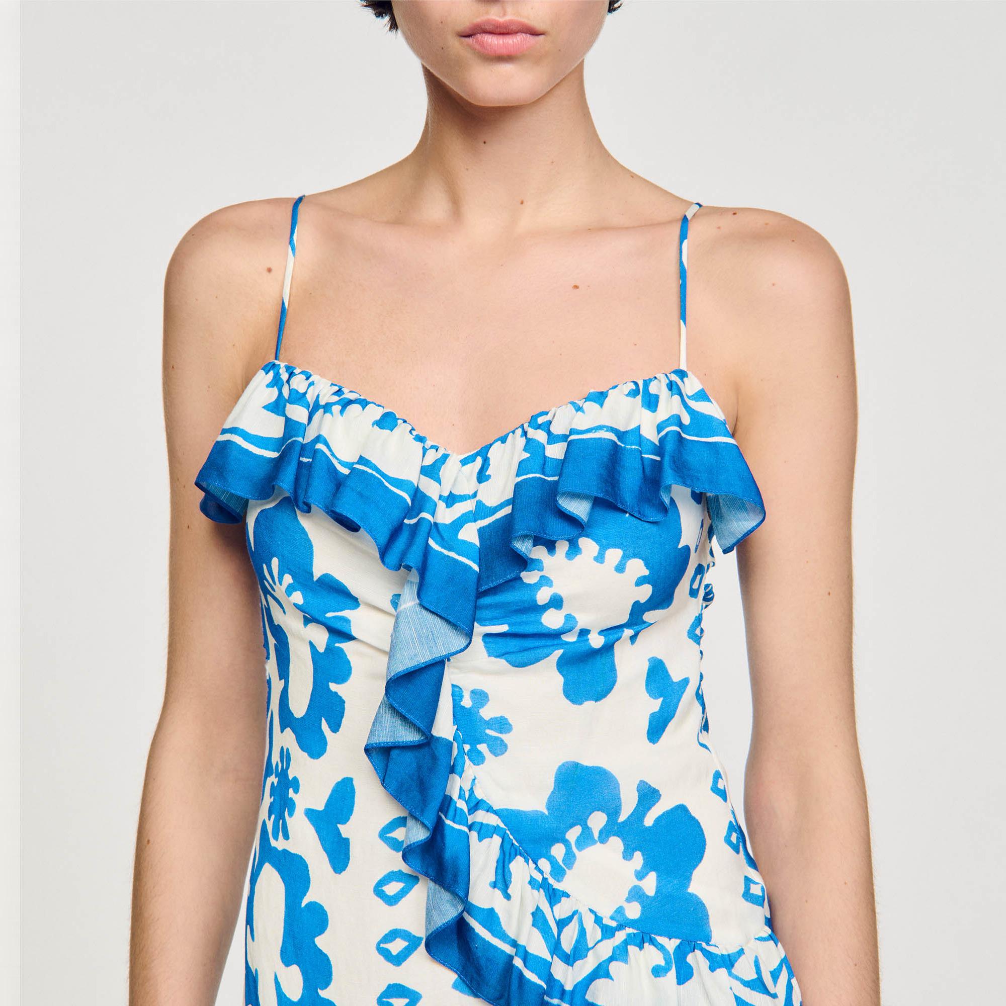 Robe imprimée à volants Sandro en coloris Bleu Lyst
