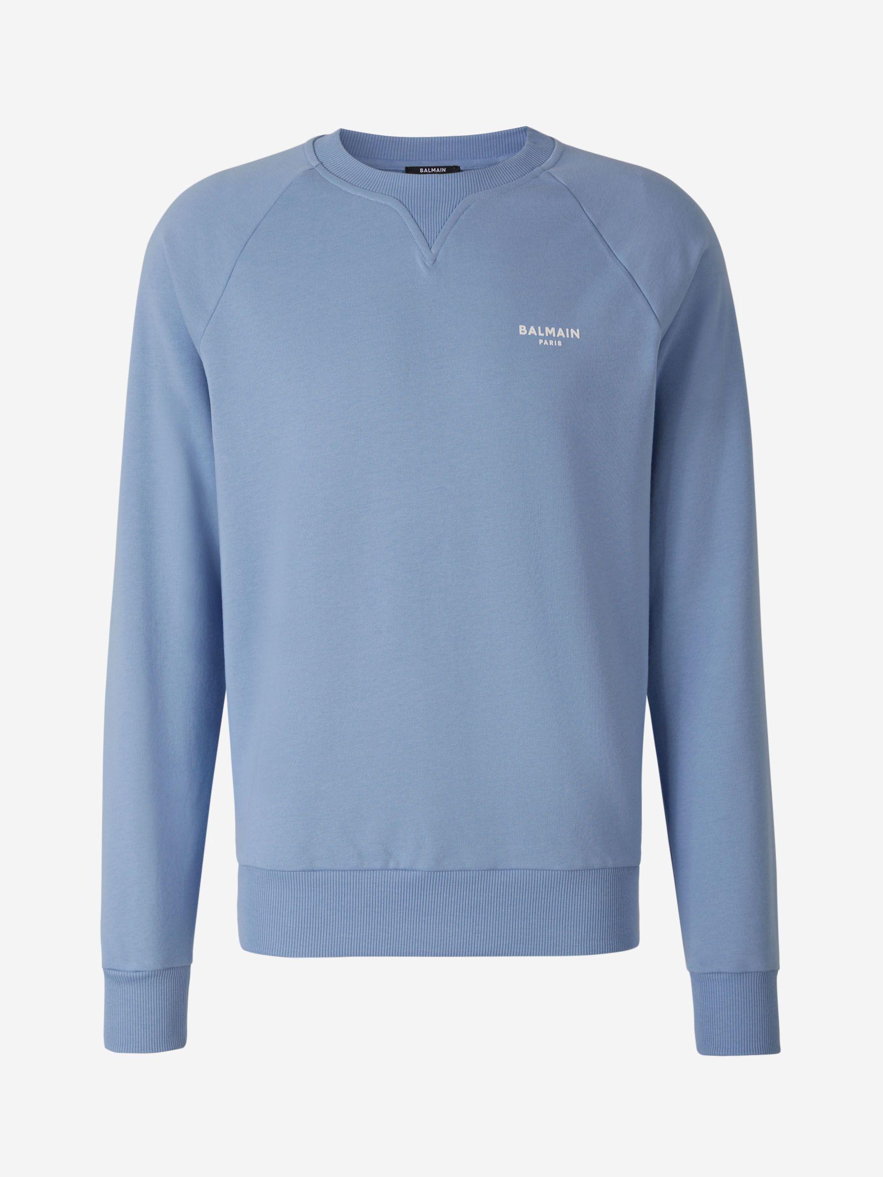 Balmain Logo Cotton Sweatshirt in Blue for Men | Lyst