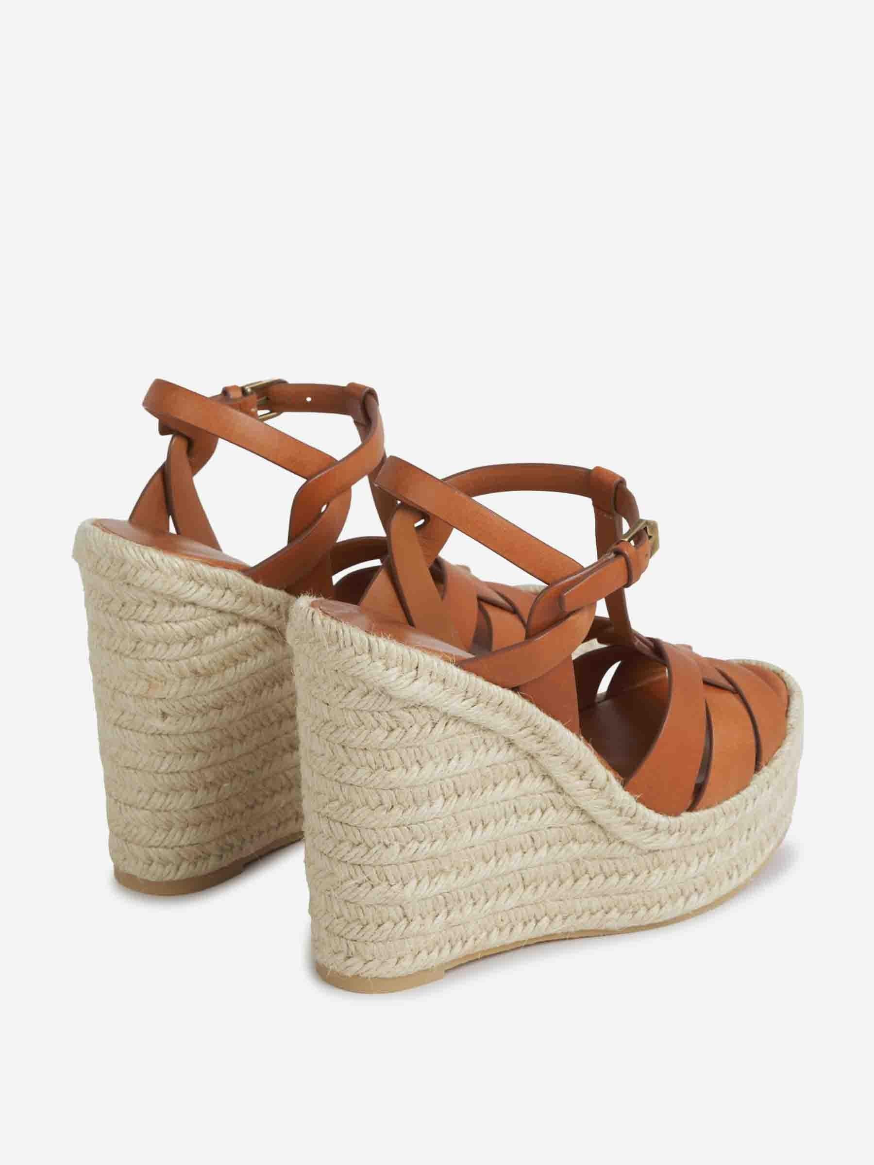 Saint Laurent Tribute Wedge Espadrilles in Brown | Lyst UK