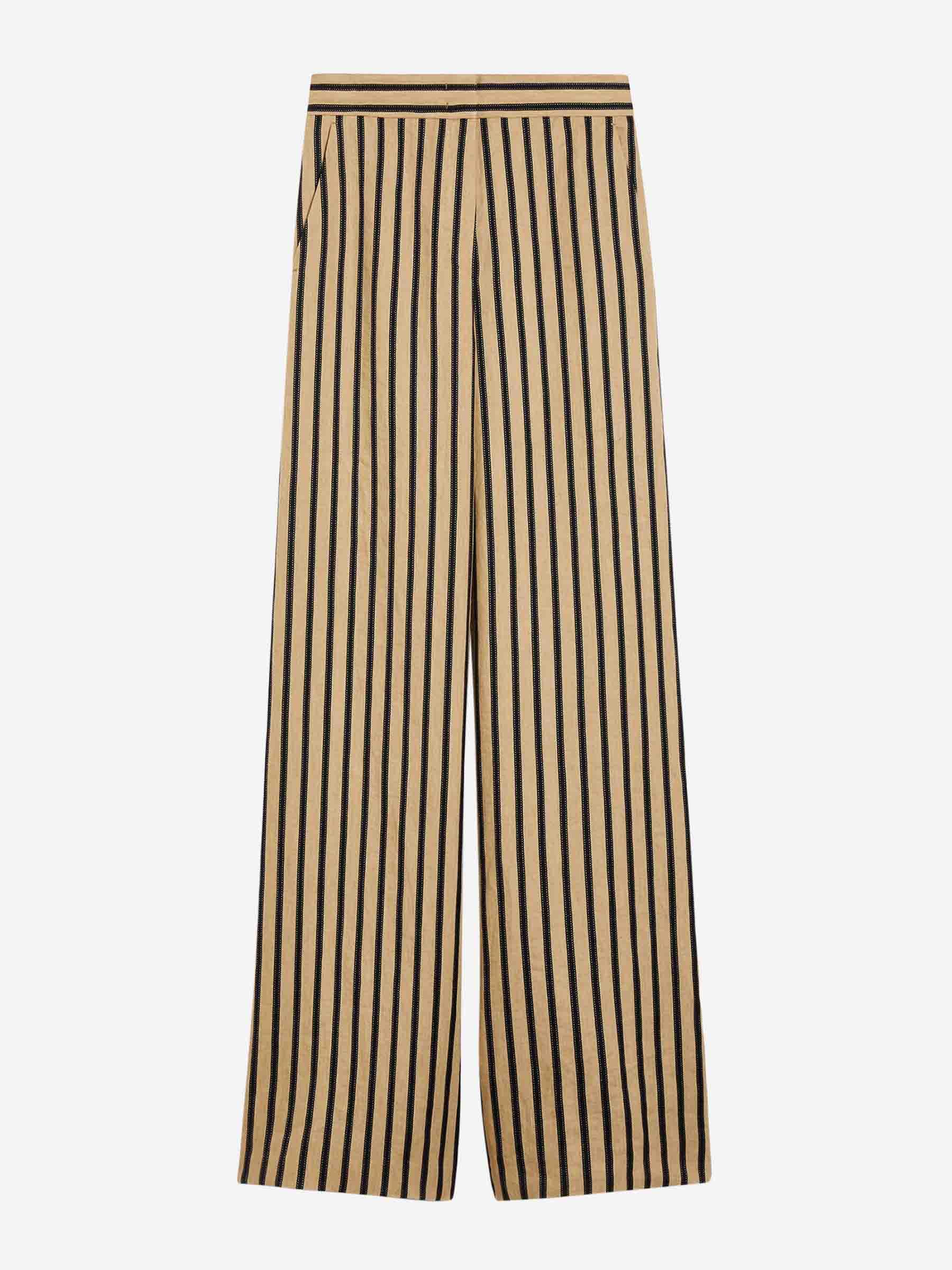 Max Mara Cestino Striped Linen-Cotton Palazzo Trousers in