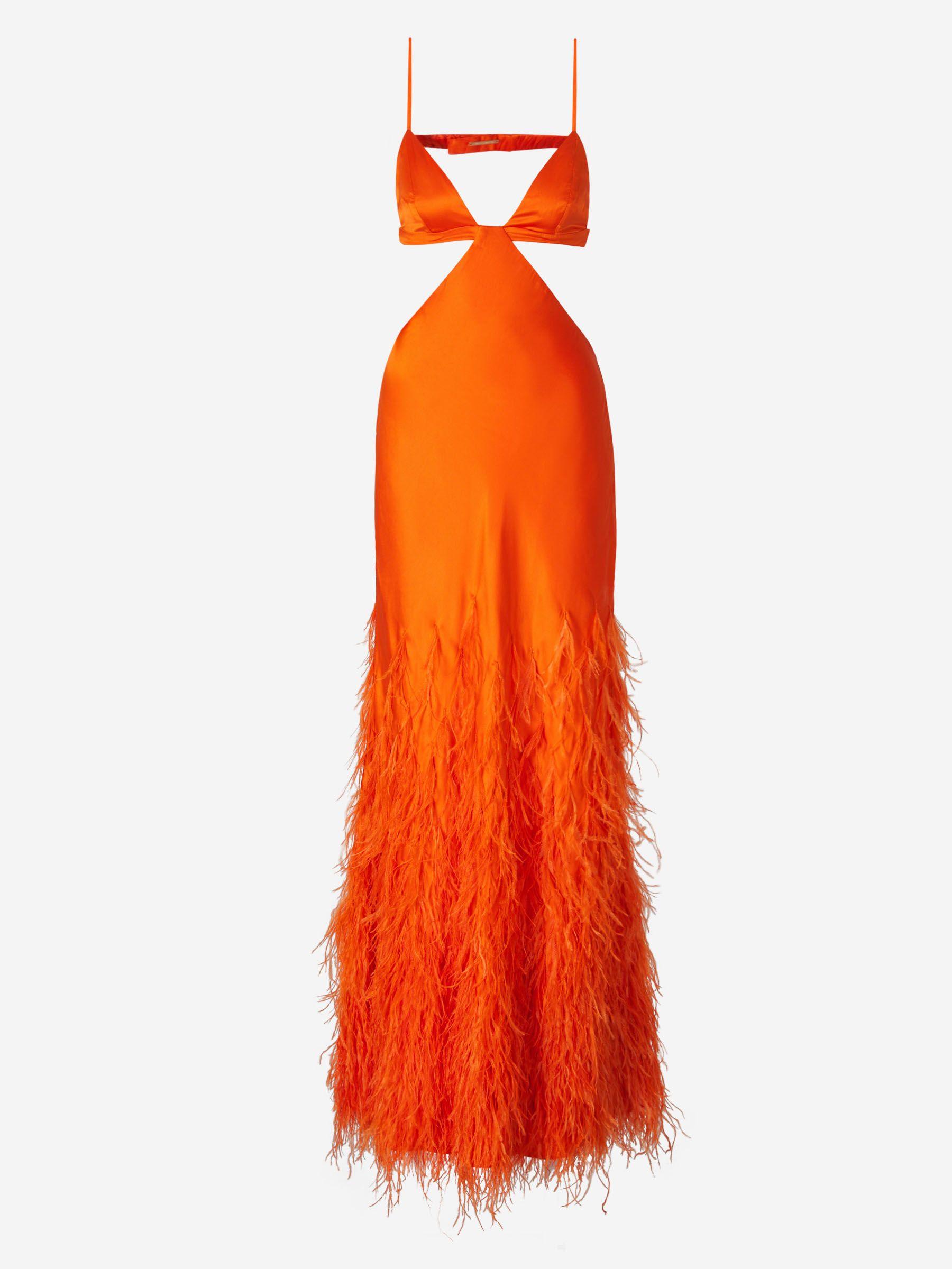 Cult Gaia Silk And Feathers Dress in Orange | Lyst
