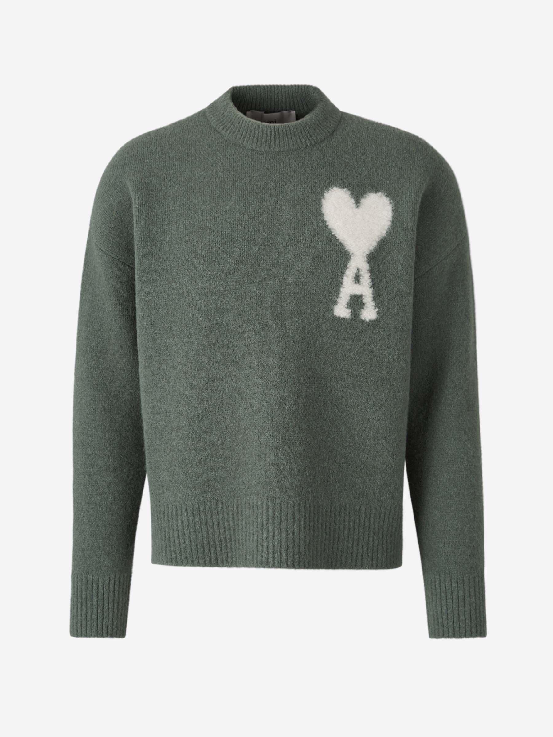 Ami Paris Alpaca Logo Sweater Dark in Green for Men | Lyst