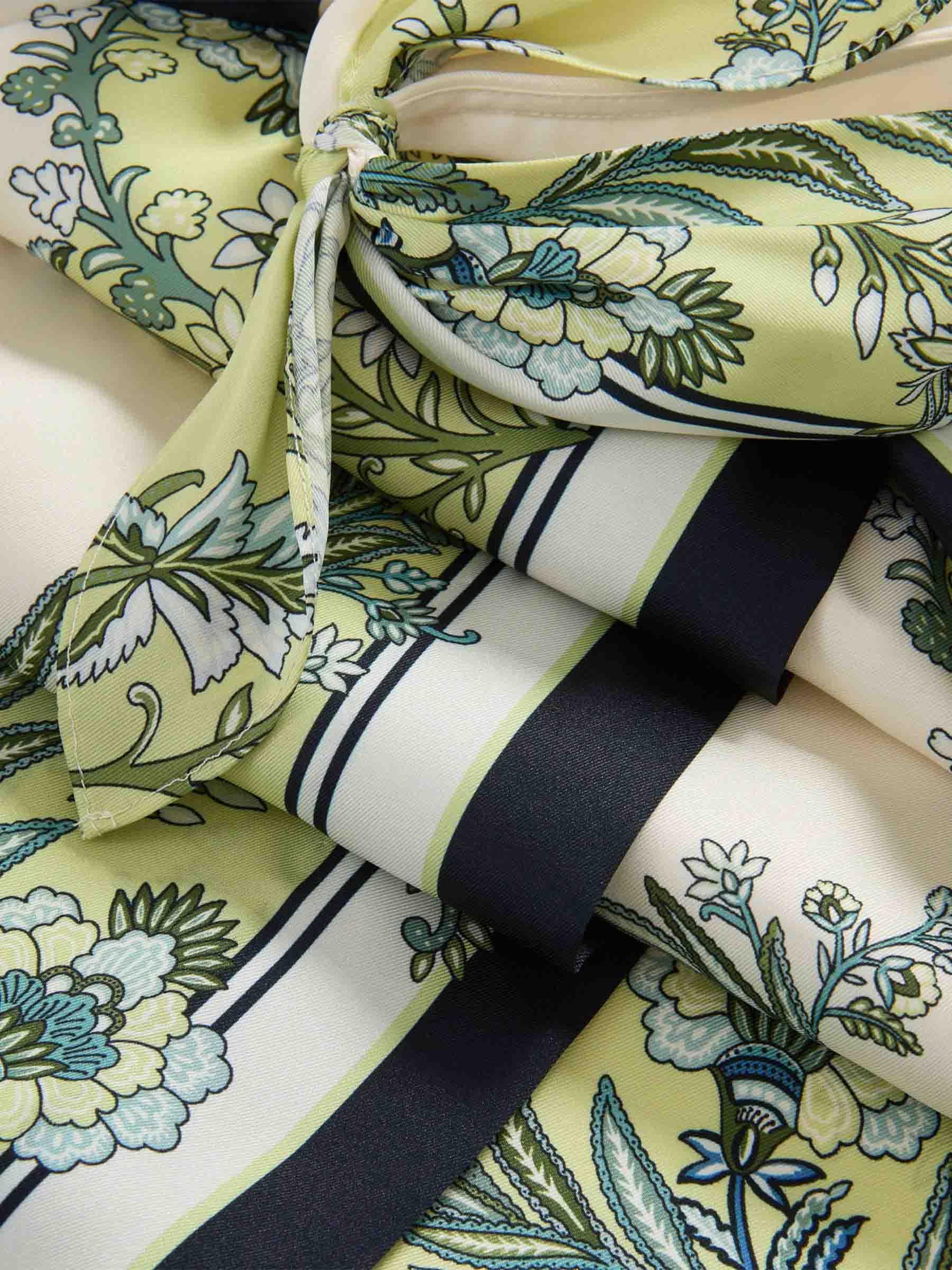 green velvet cowl neck dress Veronica Beard Lana Scarf-Print Midi Dress | Blue Jay Multi main image 0