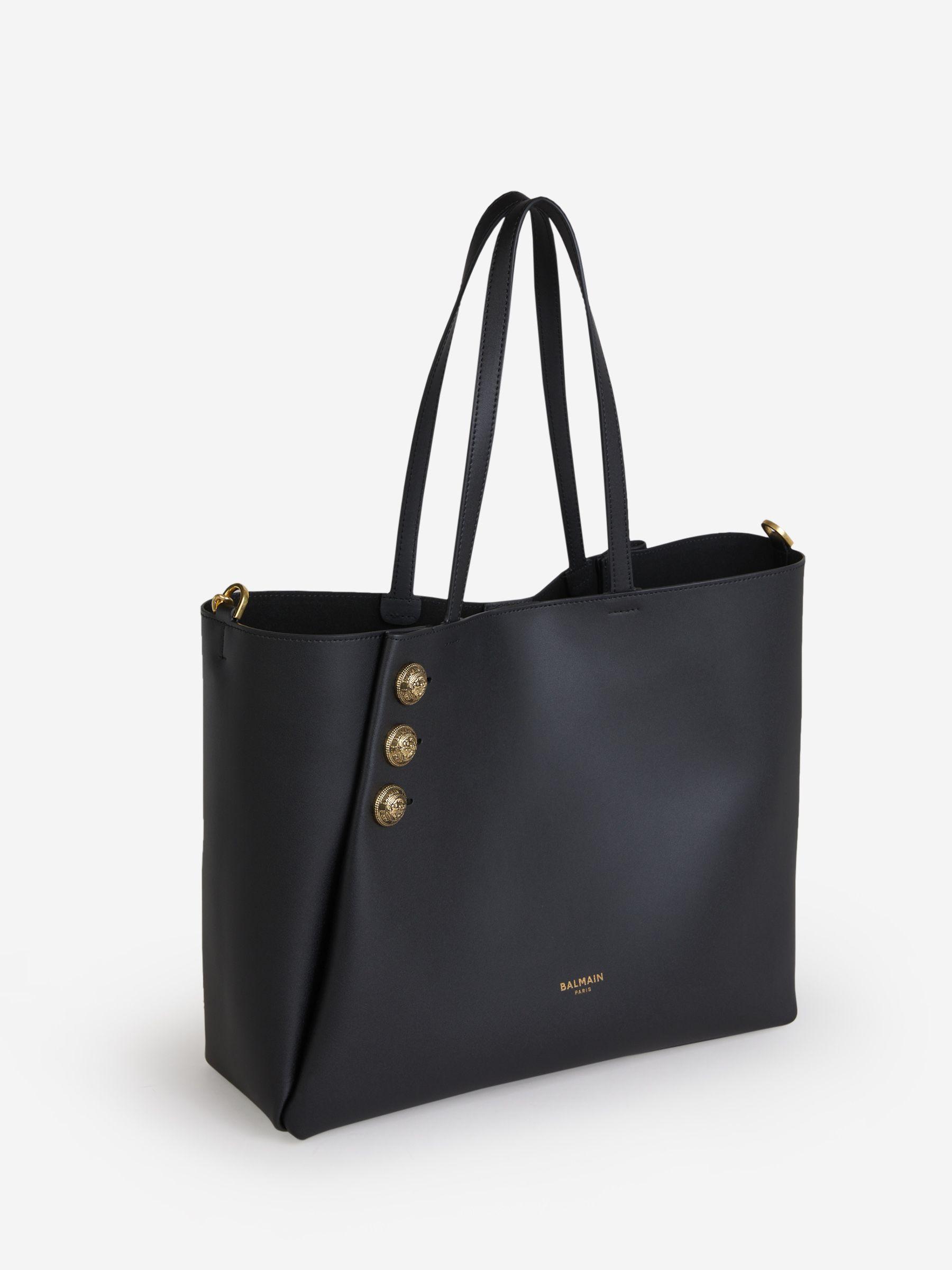 Balmain Leather Emblème Tote Bag in Black | Lyst