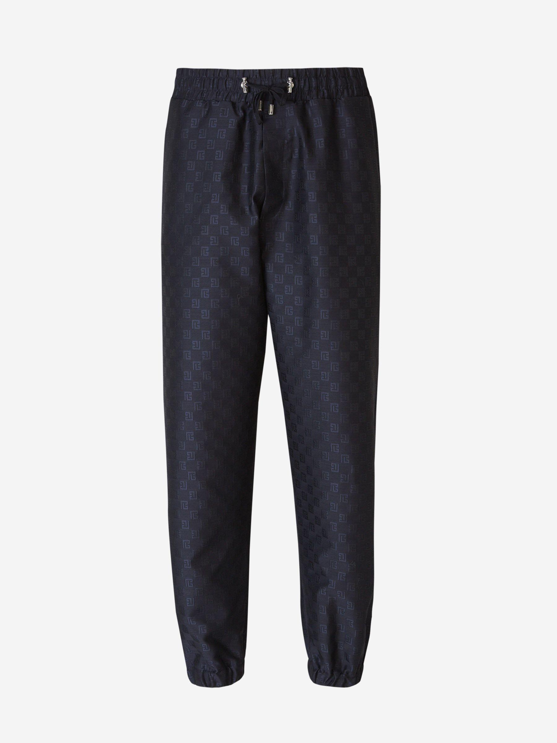 Balmain Mini Monogram Jacquard Wool Track Pants in Blue for Men