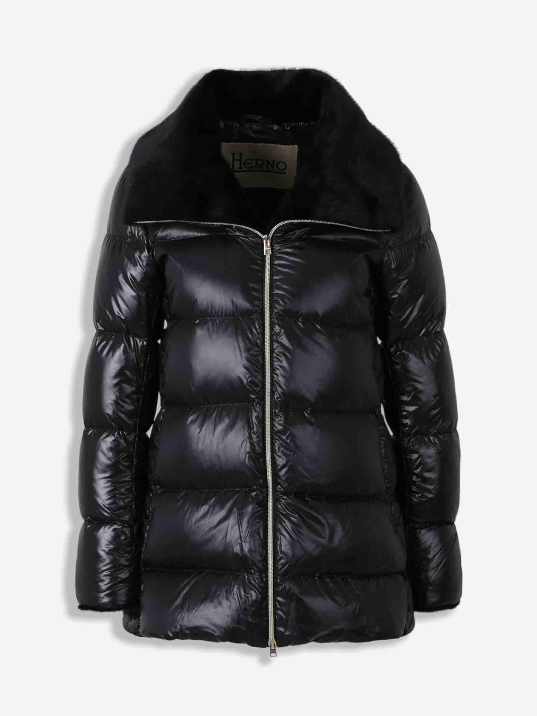 Piumino Collo Pelliccia di Herno in Nero Lyst