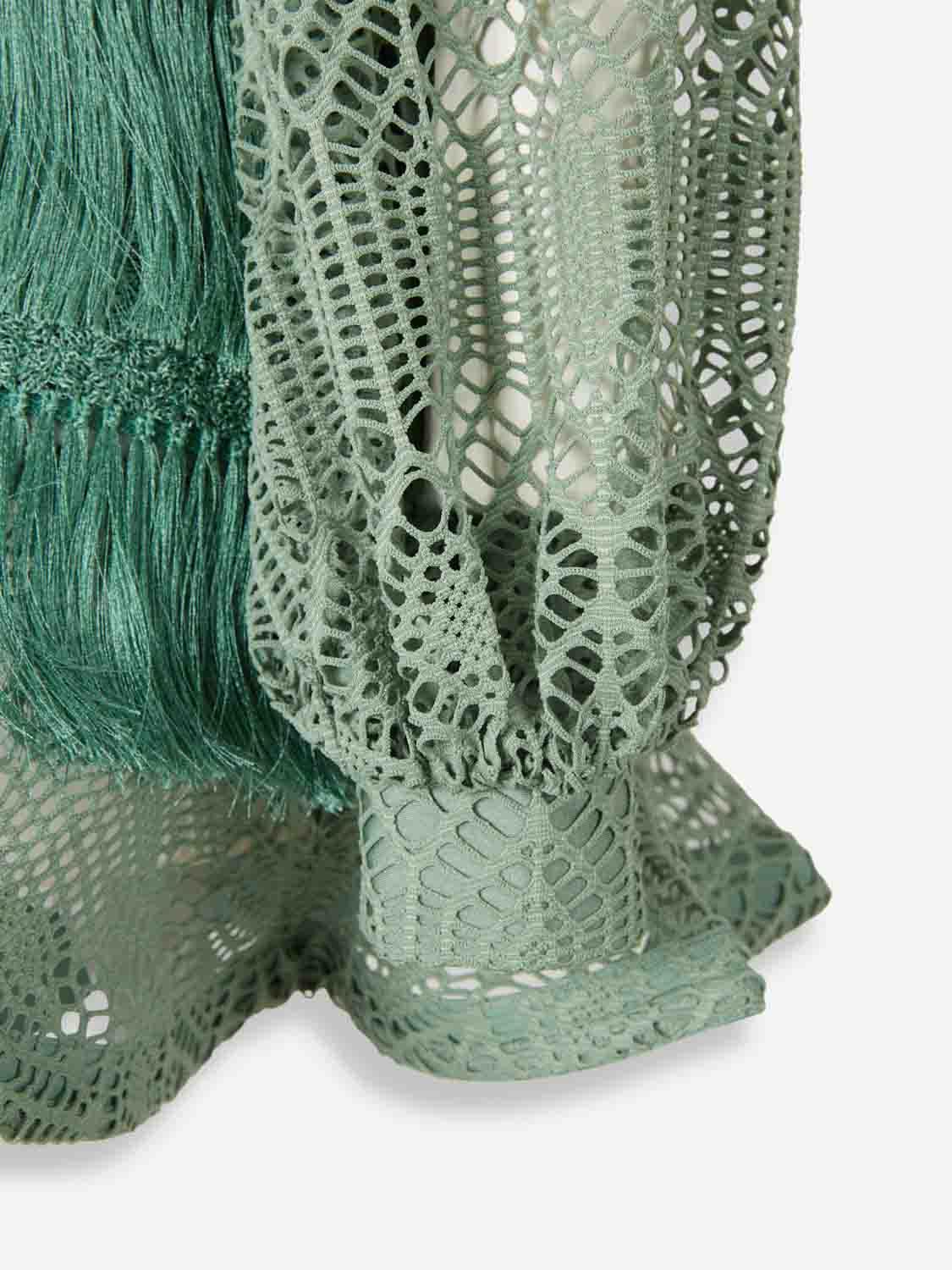 patbo green fringe dress PatBO Samba Fringe Cut Out Mini Dress in Light Green