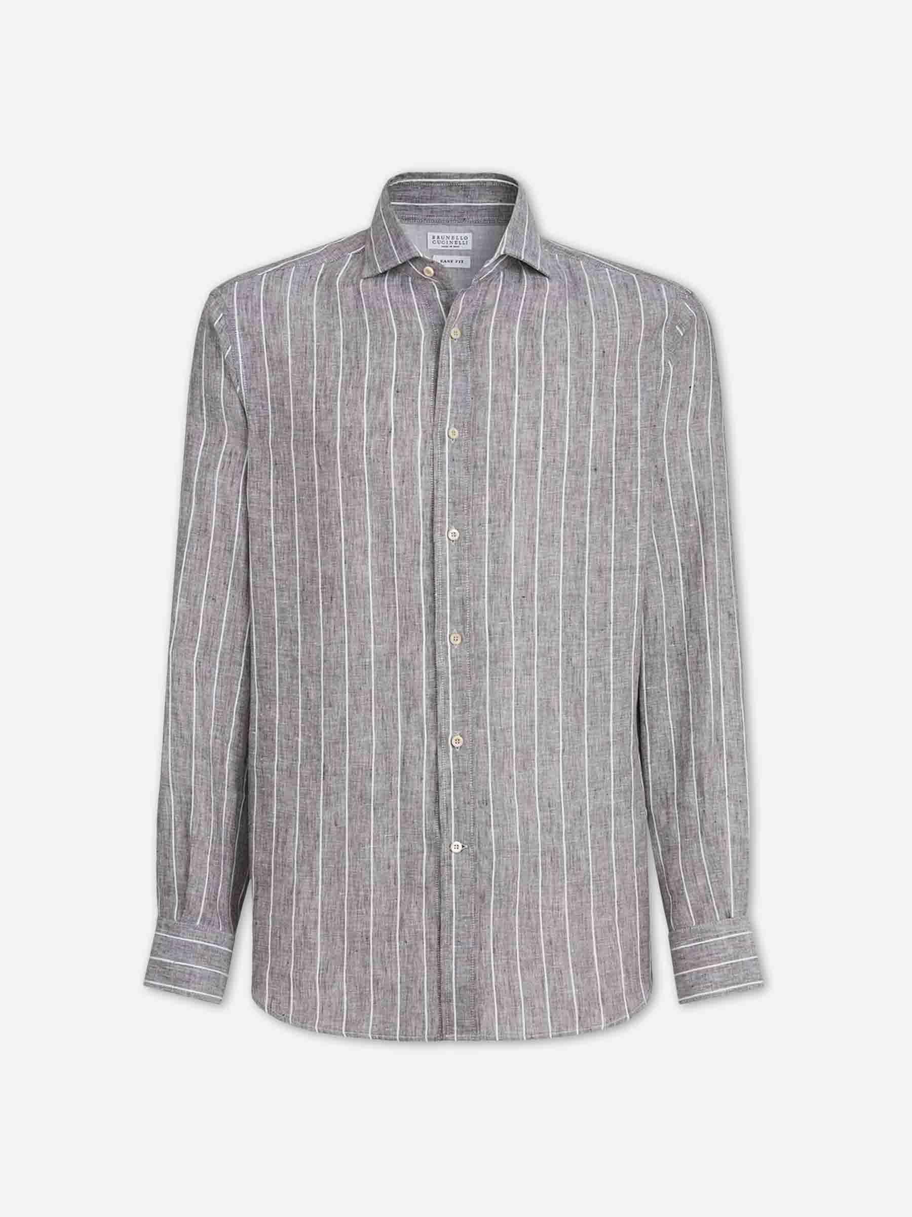 Chemise rayée coupe basique Brunello Cucinelli Italie soie