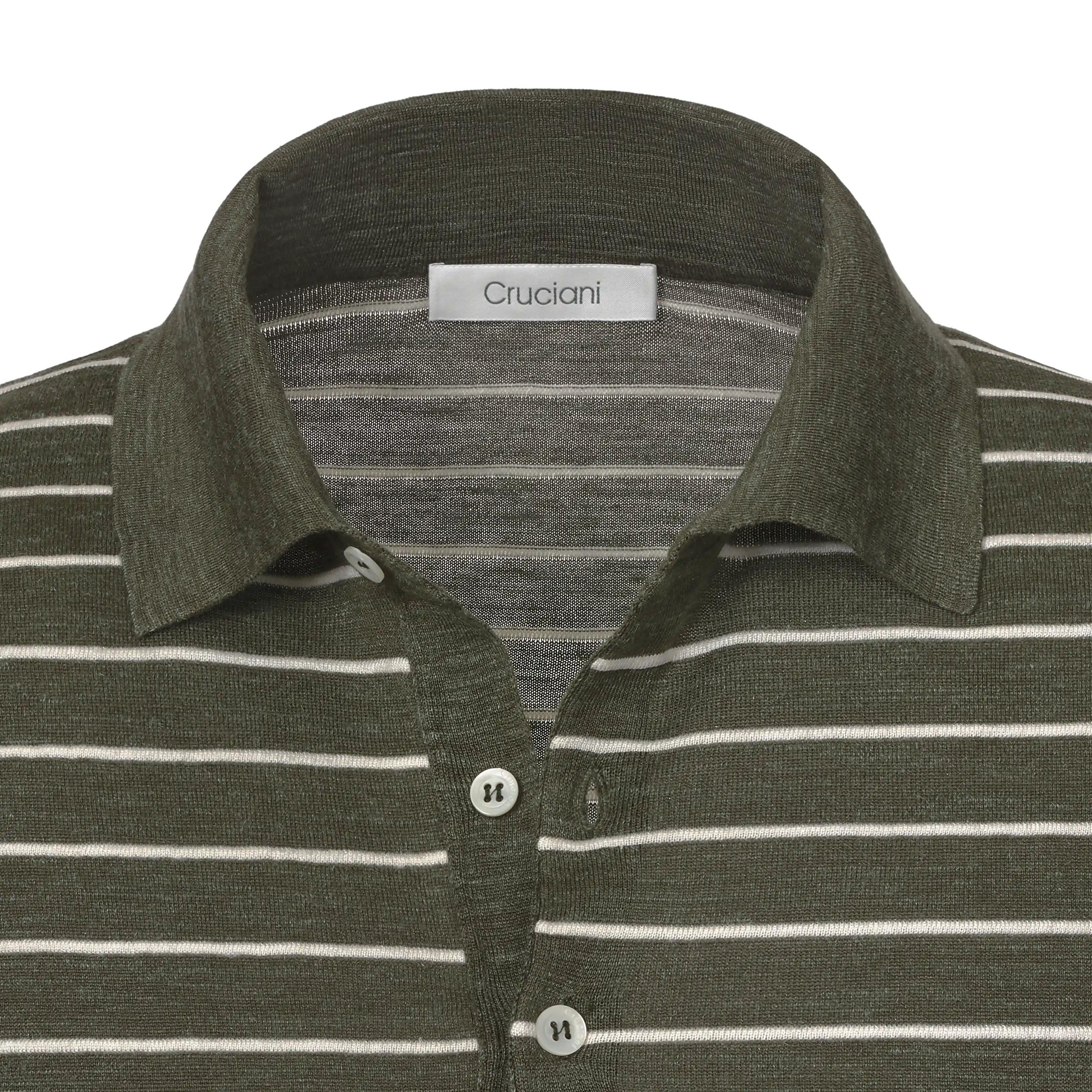 Cruciani Striped Silk And Linen-blend Polo Shirt in Green for Men | Lyst