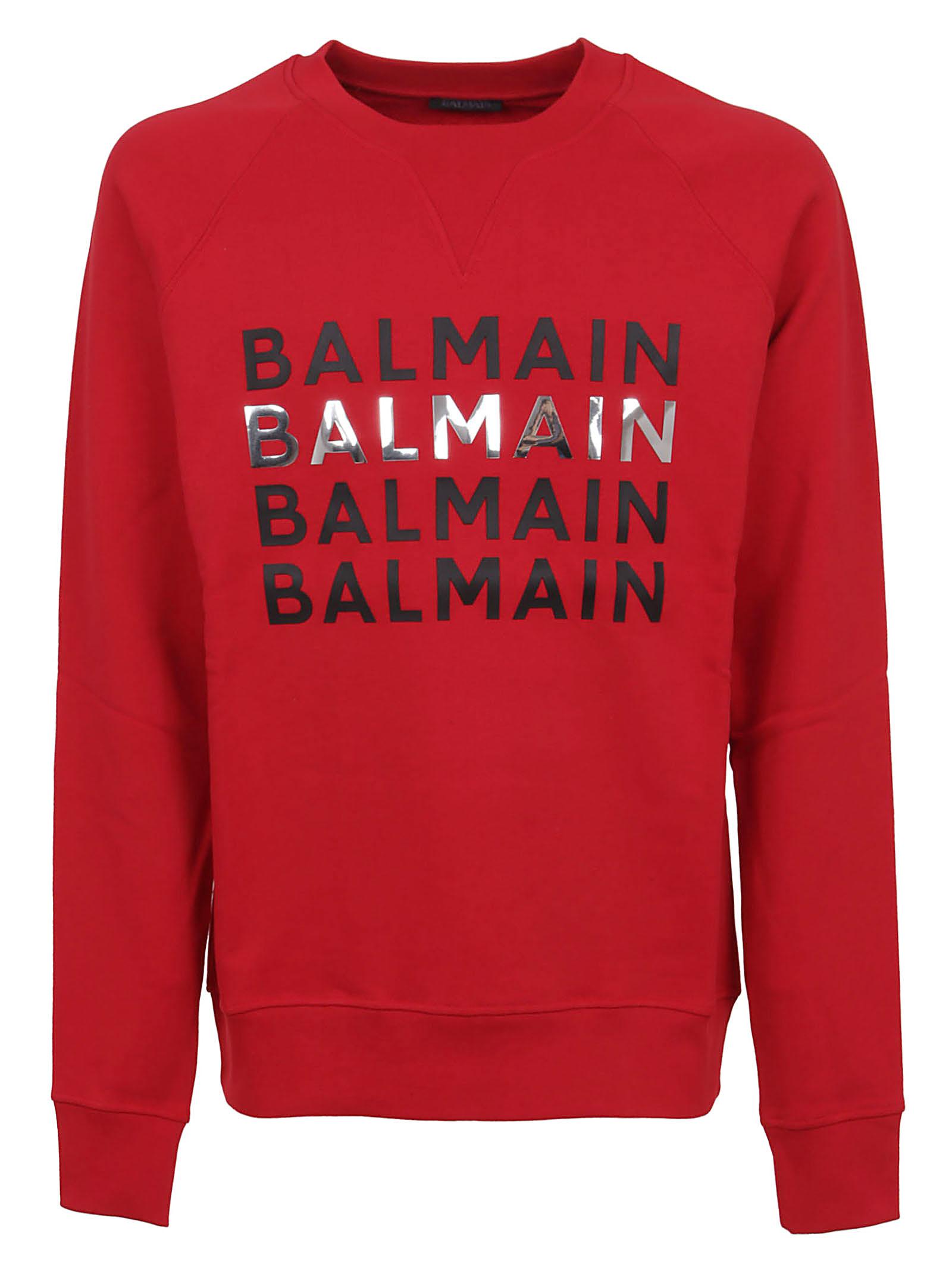Balmain Logo Sweatshirt in Red for Men Lyst
