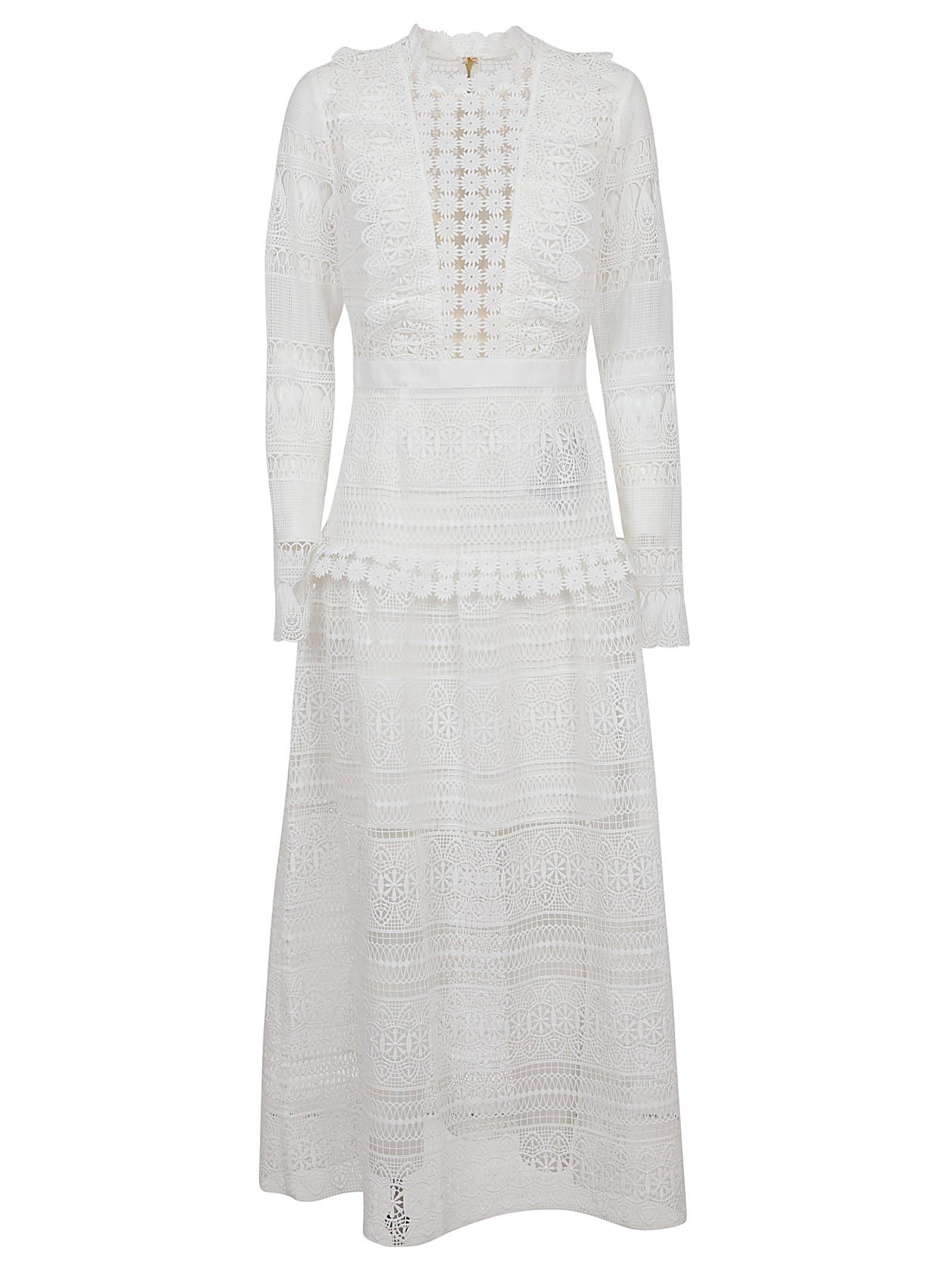 self portrait spiral lace paneled midi dress