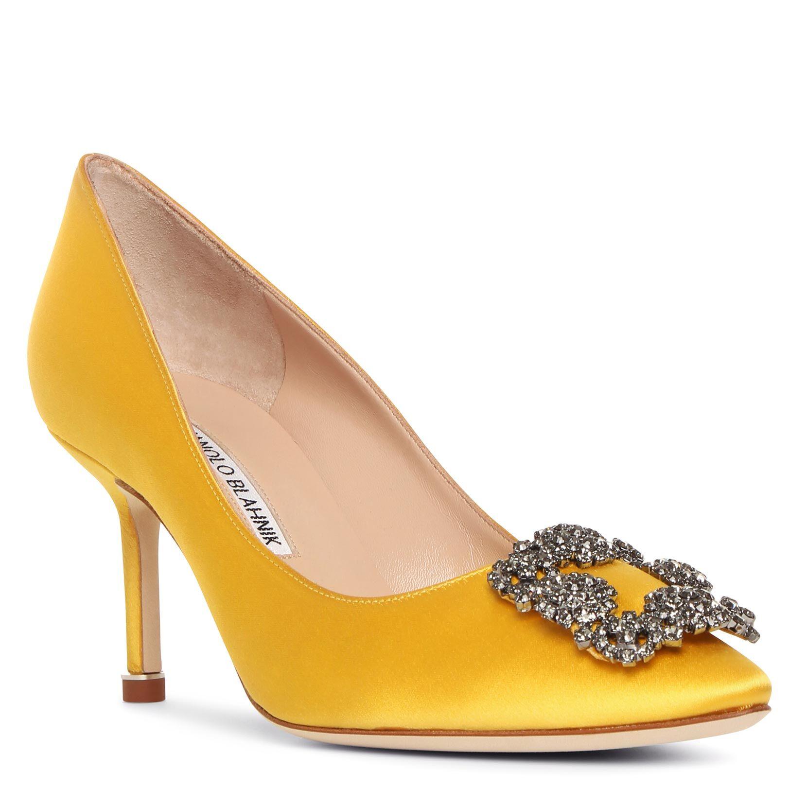 Manolo Blahnik Hangisi 70 Yellow Satin Pumps - Lyst