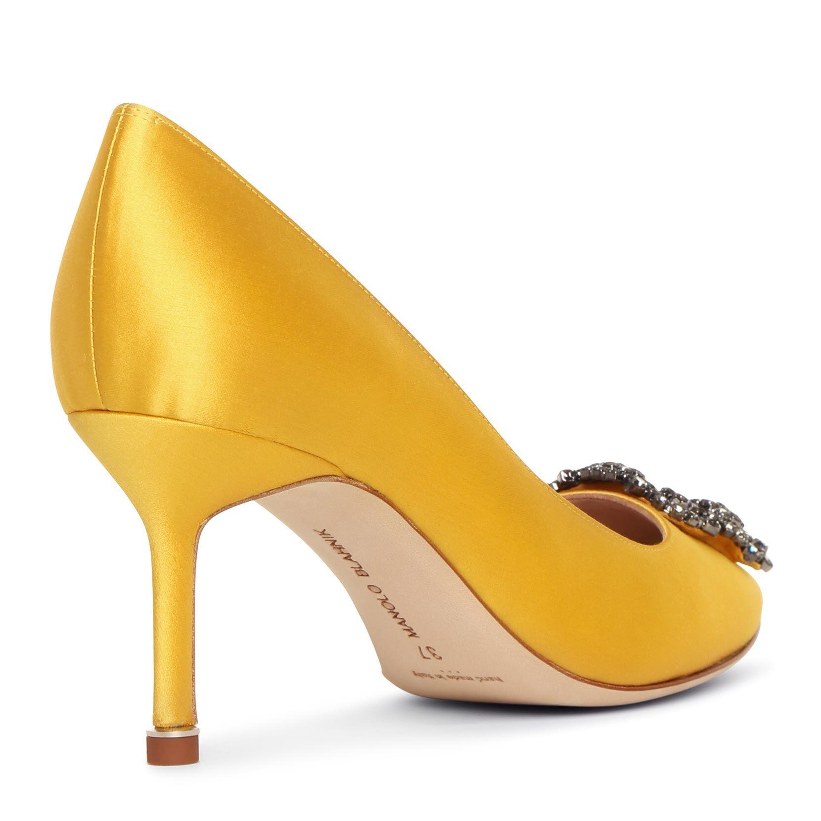 Manolo Blahnik Hangisi 70 Yellow Satin Pumps - Lyst