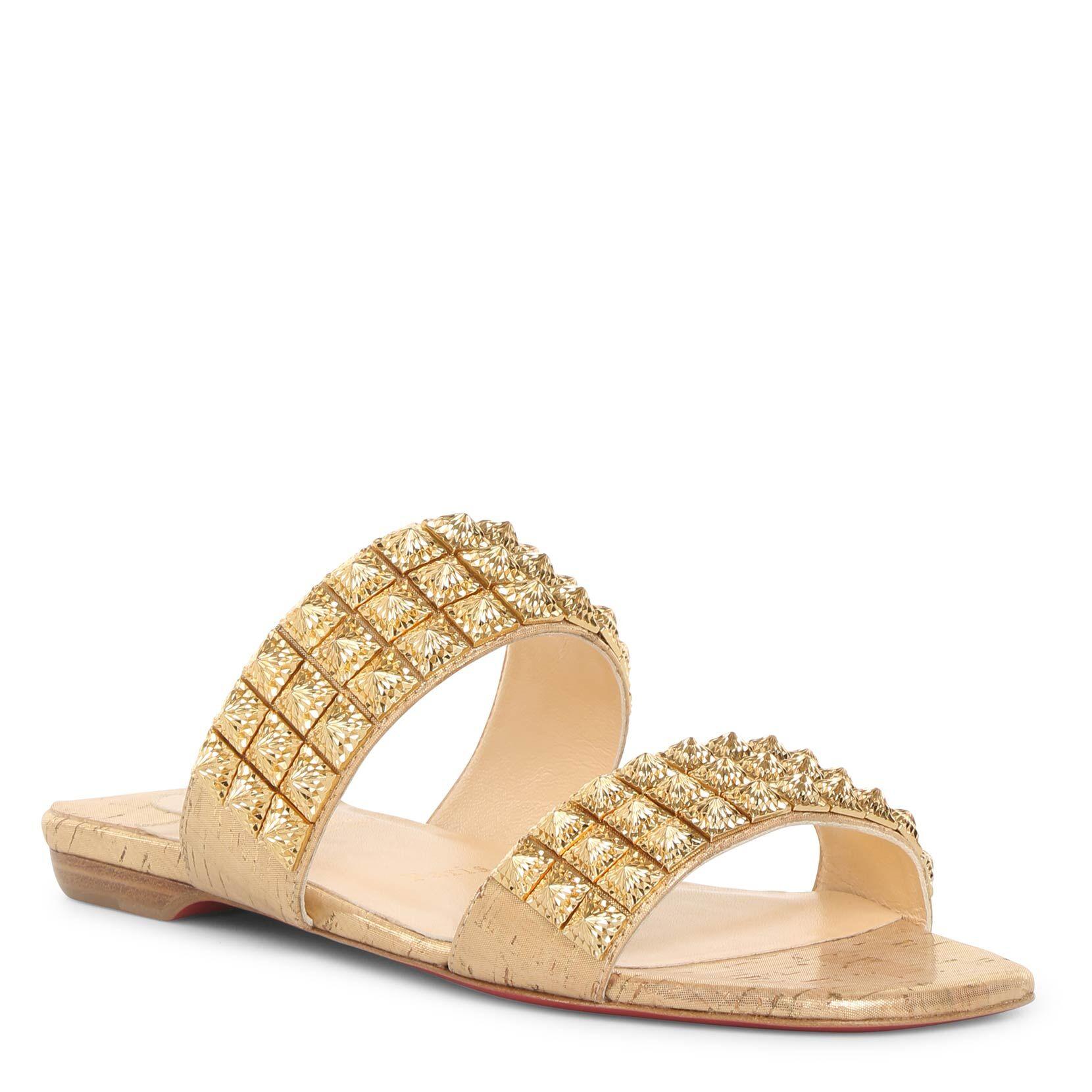Christian Louboutin Myriadiam Spiked Lamé-coated Cork Sandals in Gold