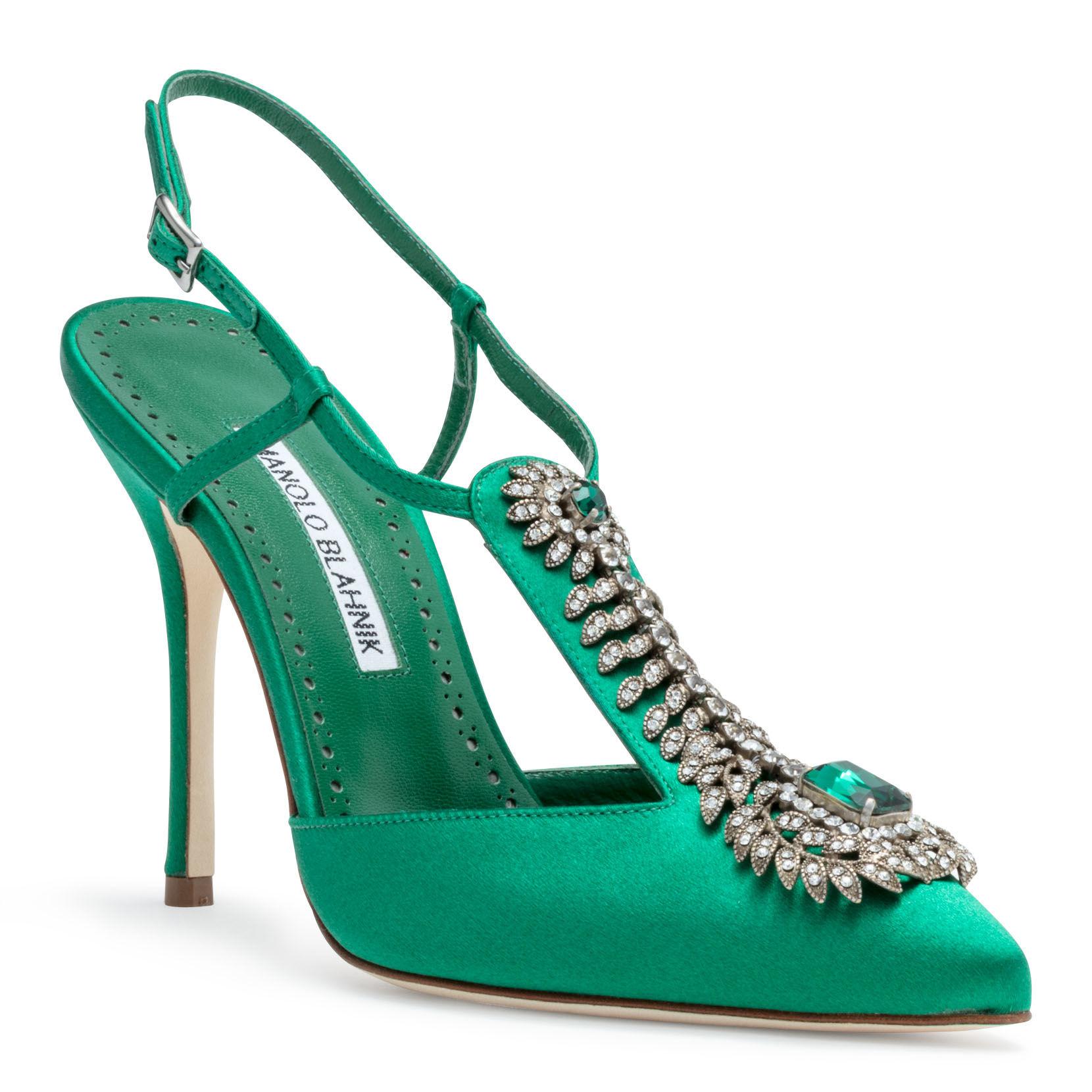 emerald green satin pumps