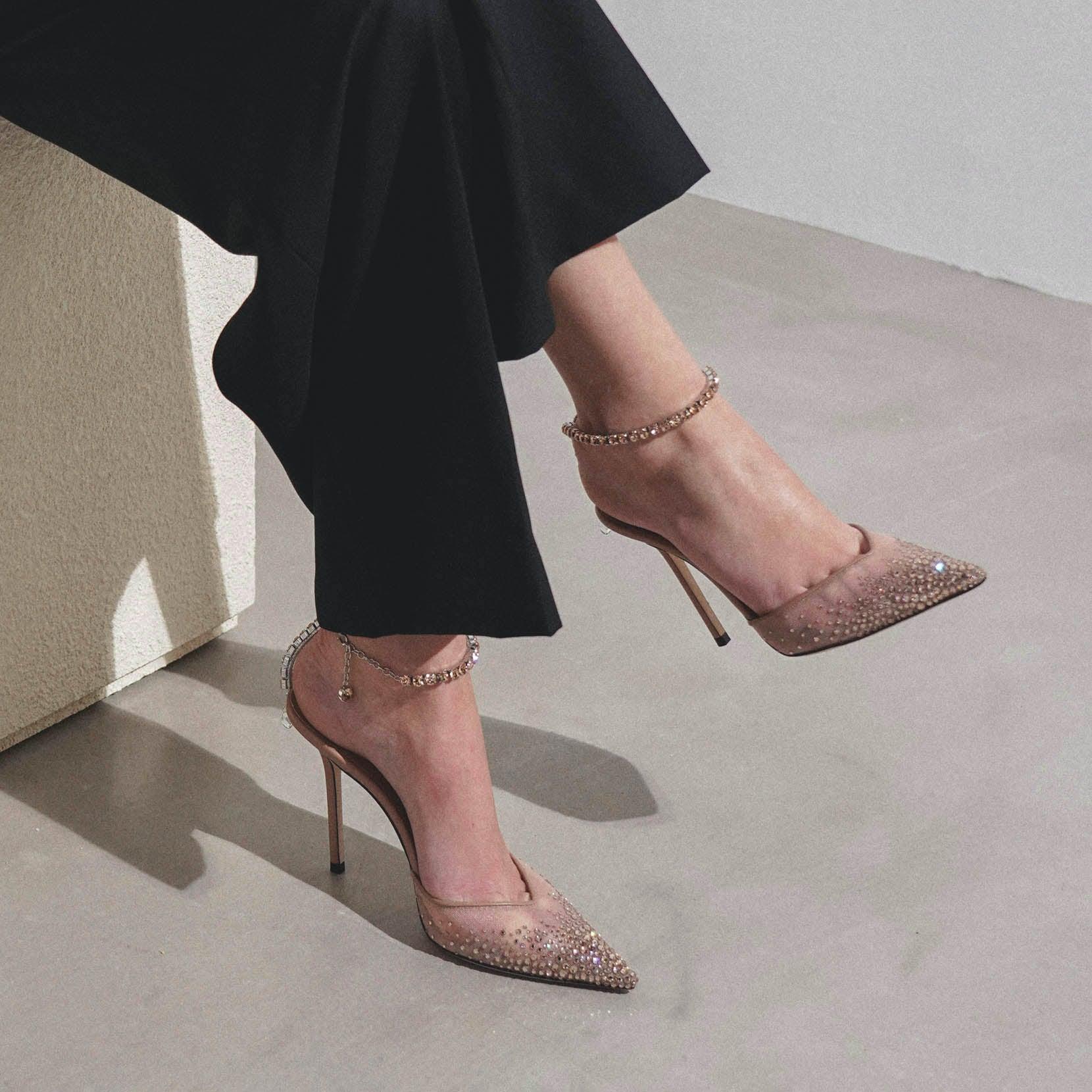Jimmy Choo Saeda 100 Pink Glitter Pumps | Lyst