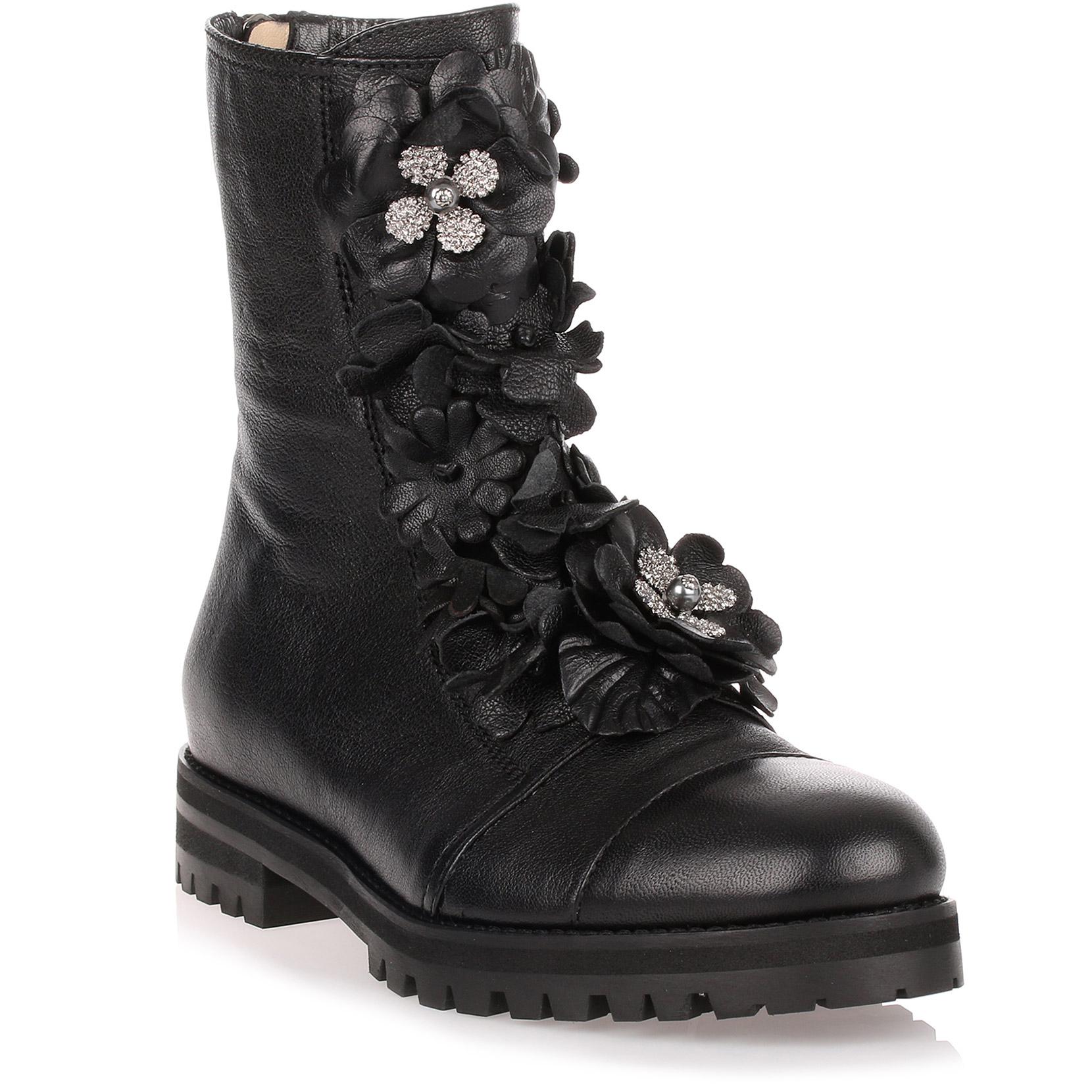 Jimmy Choo Leather Havana Flower Embellished Boot in Black Lyst