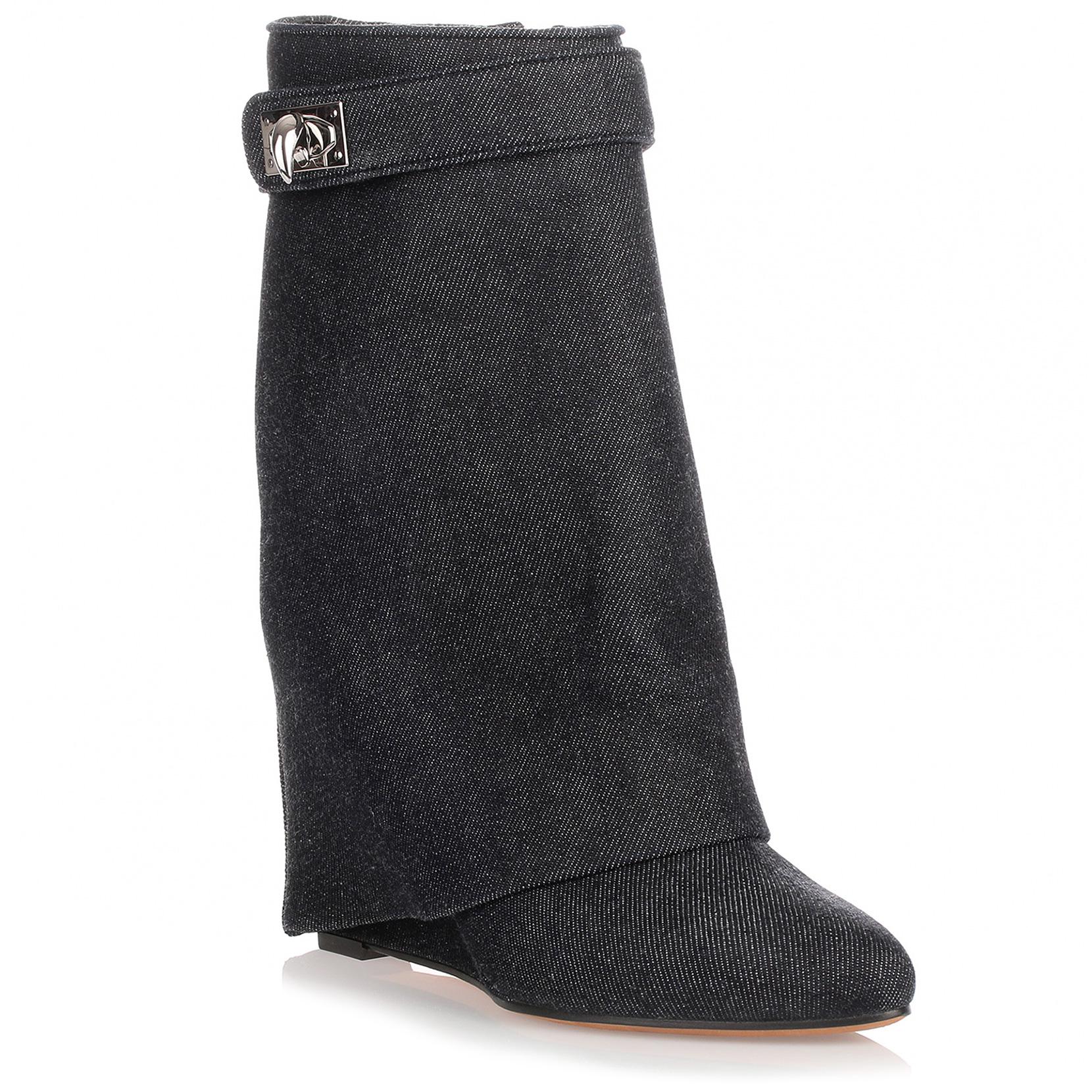 Givenchy Fold-over Denim Shark Lock Ankle Boots in Black - Lyst