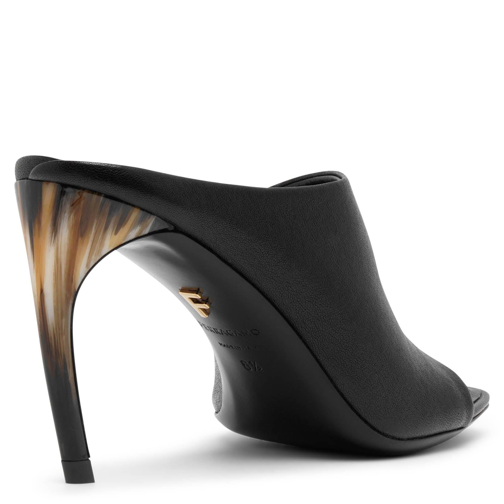 サンダル・ミュール Salvatore Ferragamo Black Satin Emii 85 Mules Ferragamo Nymphe 85 Black Leather Sandals | Lyst