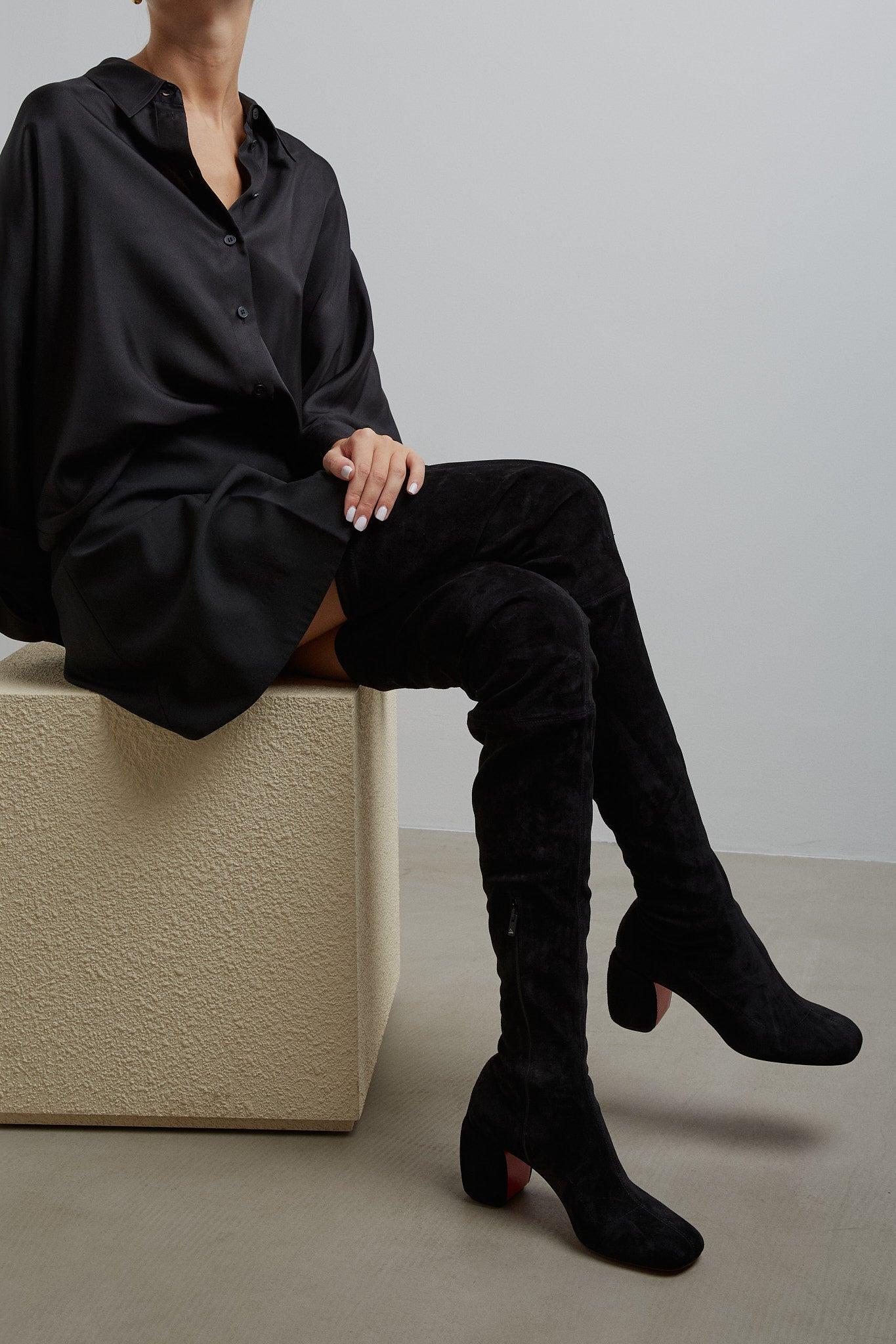 Christian Louboutin Minny 70 Black Suede Over Knee Boots Lyst UK