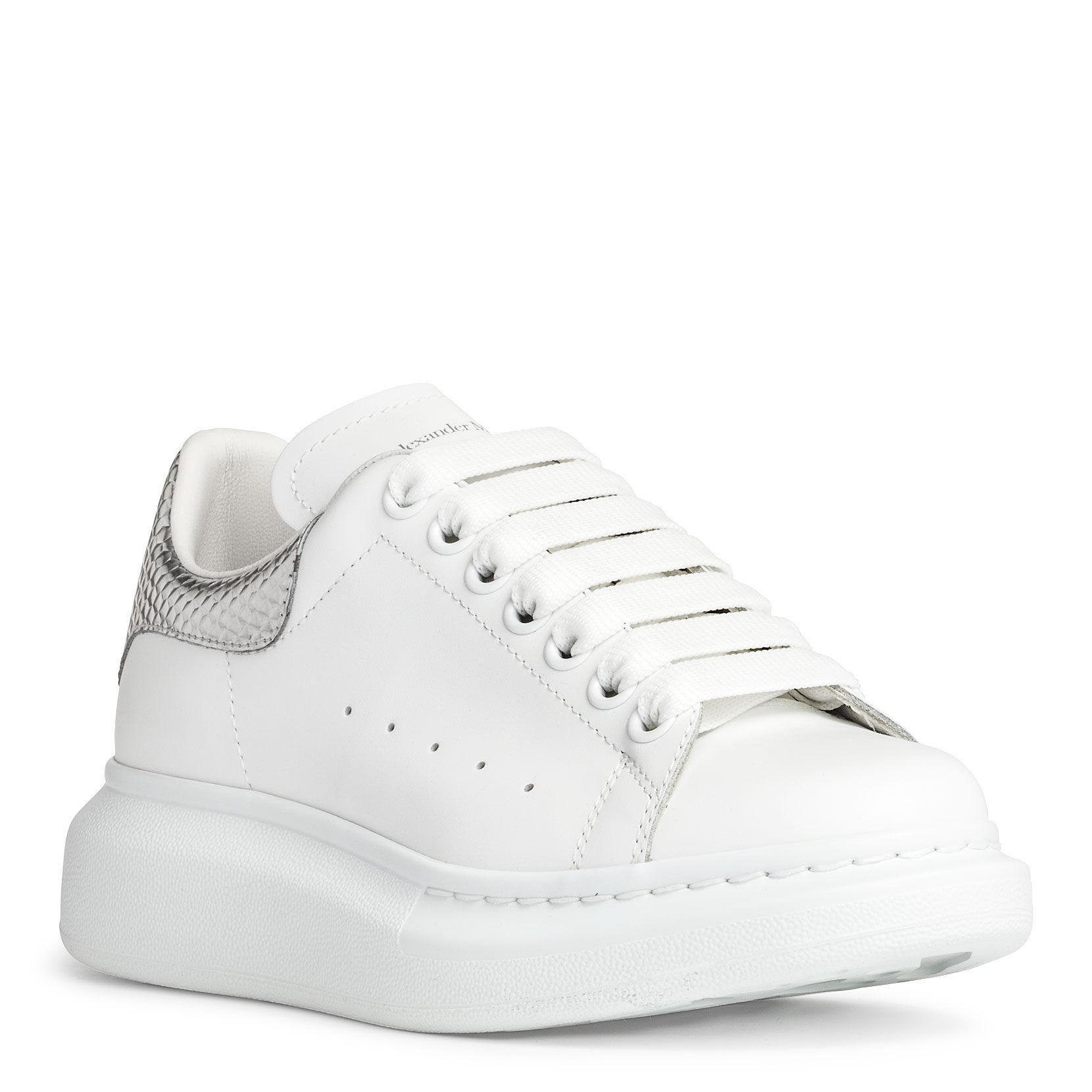 Alexander McQueen Leather White & Silver Oversized Sneakers - Lyst
