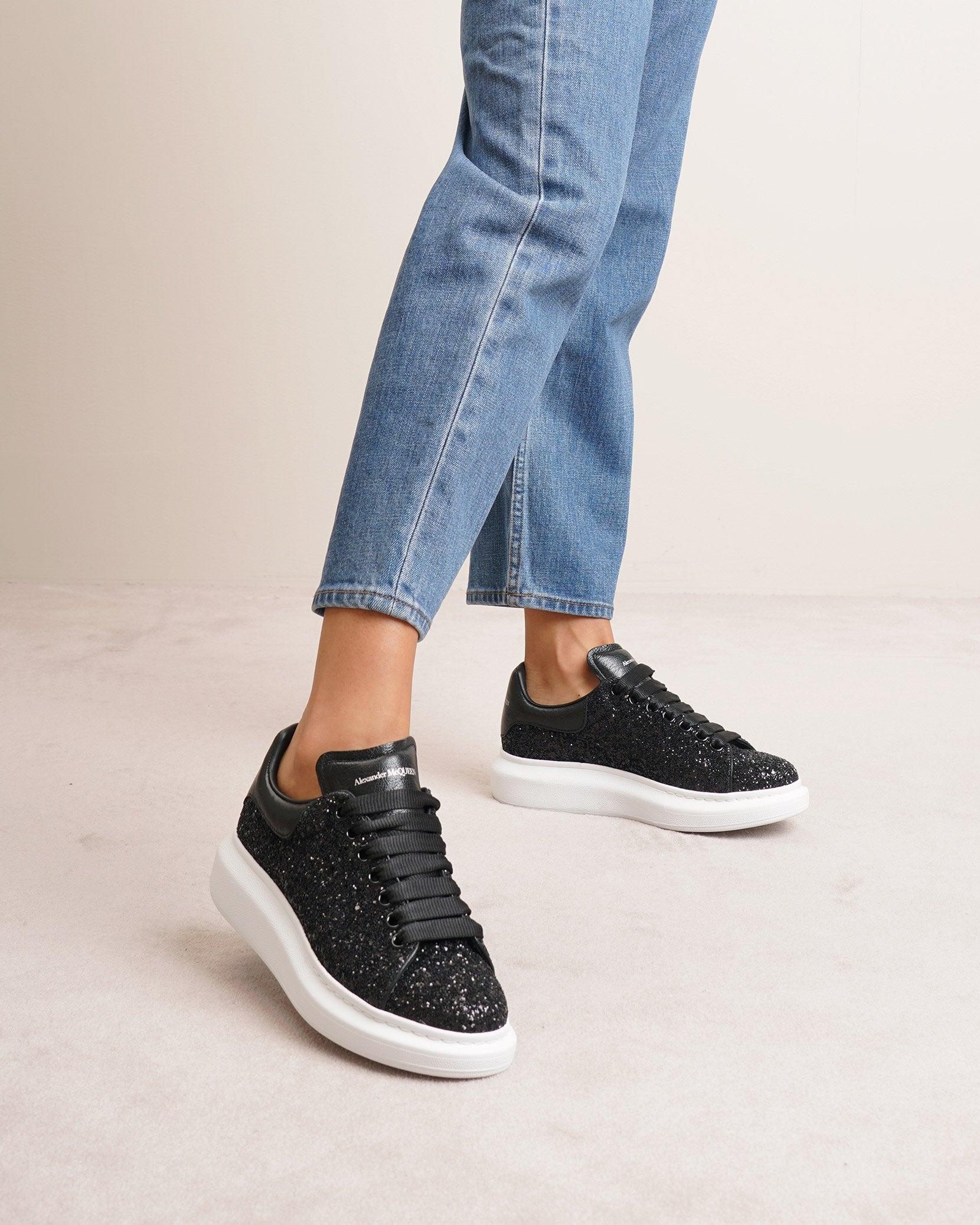 Alexander McQueen Leather Oversized Black Glitter Trainers - Save 50% - Lyst