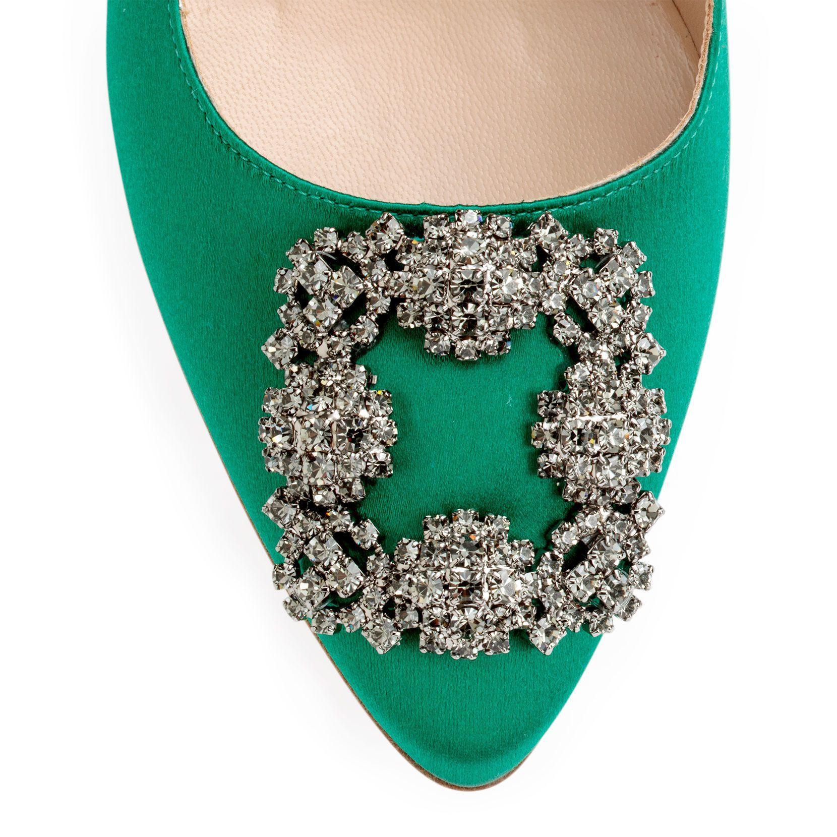 Manolo Blahnik Hangisi 70 Emerald Satin Pumps in Green - Lyst