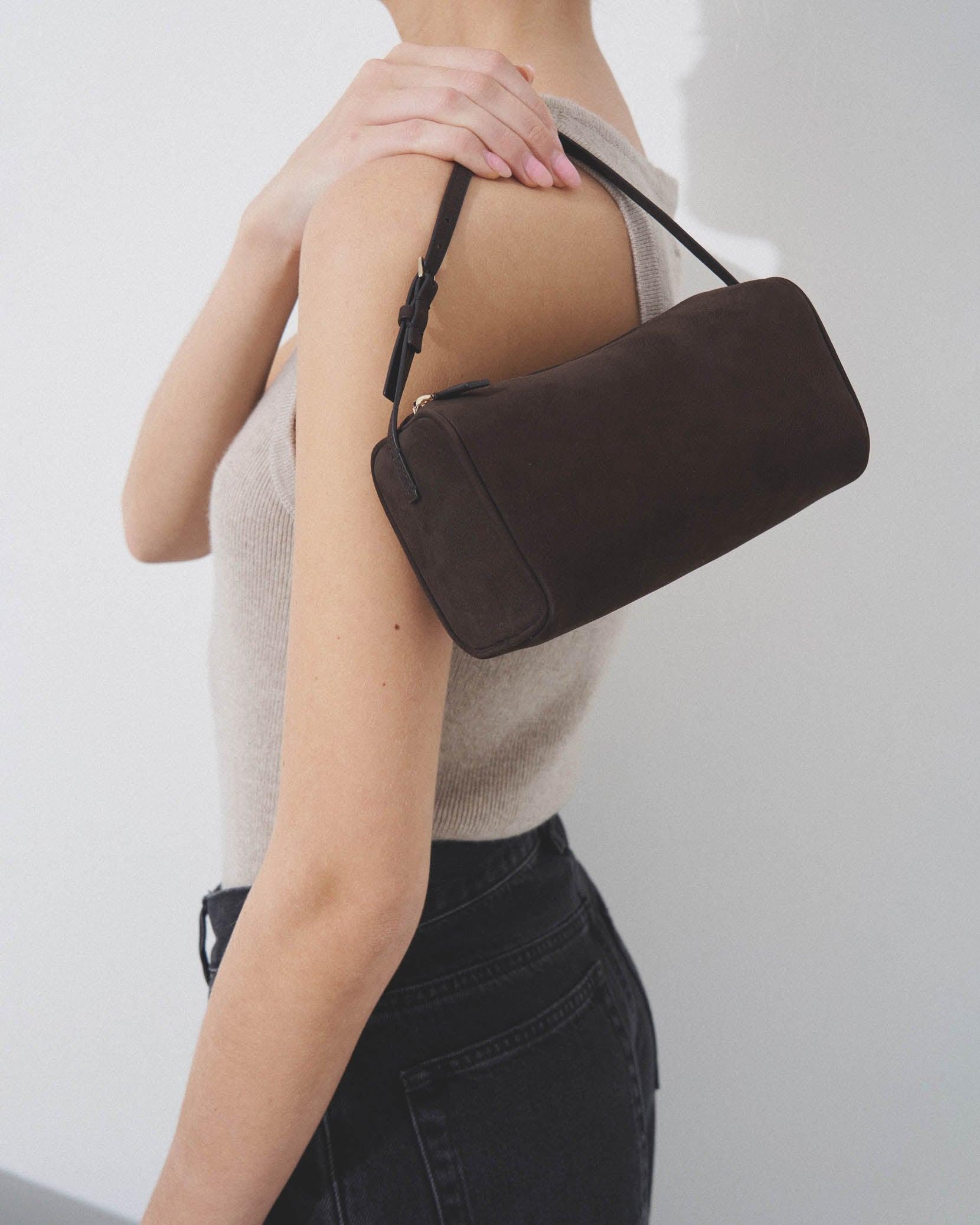 The Row 90's Brown Nubuck Bag in Black | Lyst