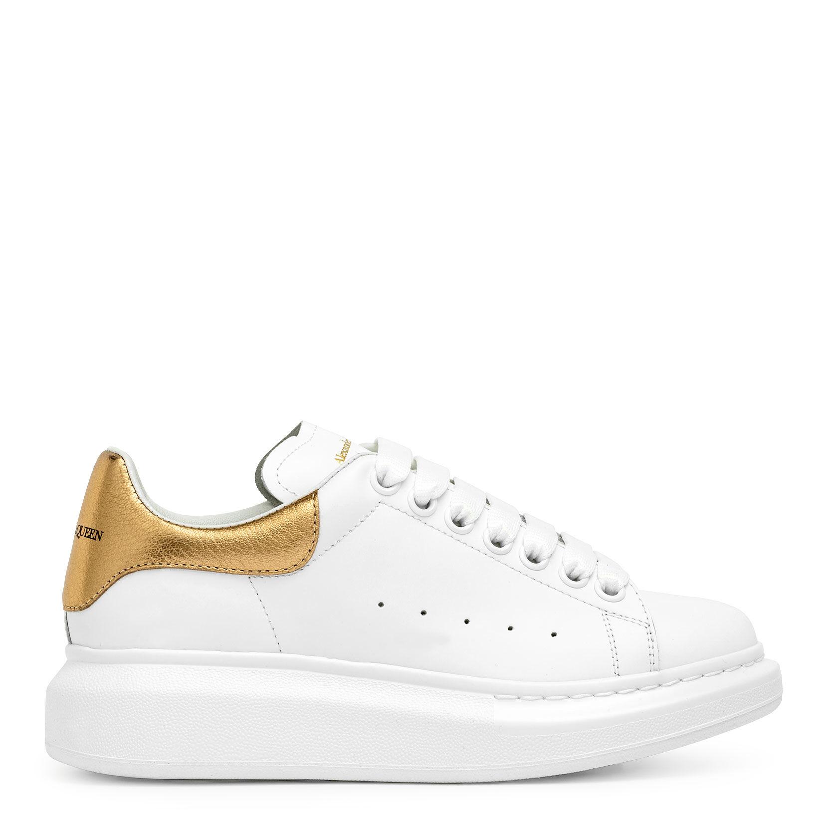 Alexander McQueen Leather White And Gold Classic Sneakers - Lyst