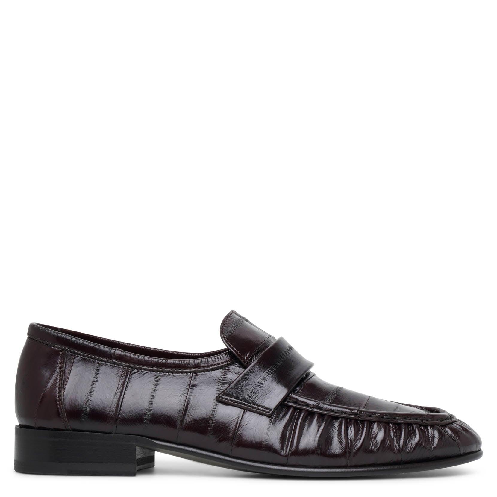 The Row Soft Brown Eel Loafers in Black | Lyst