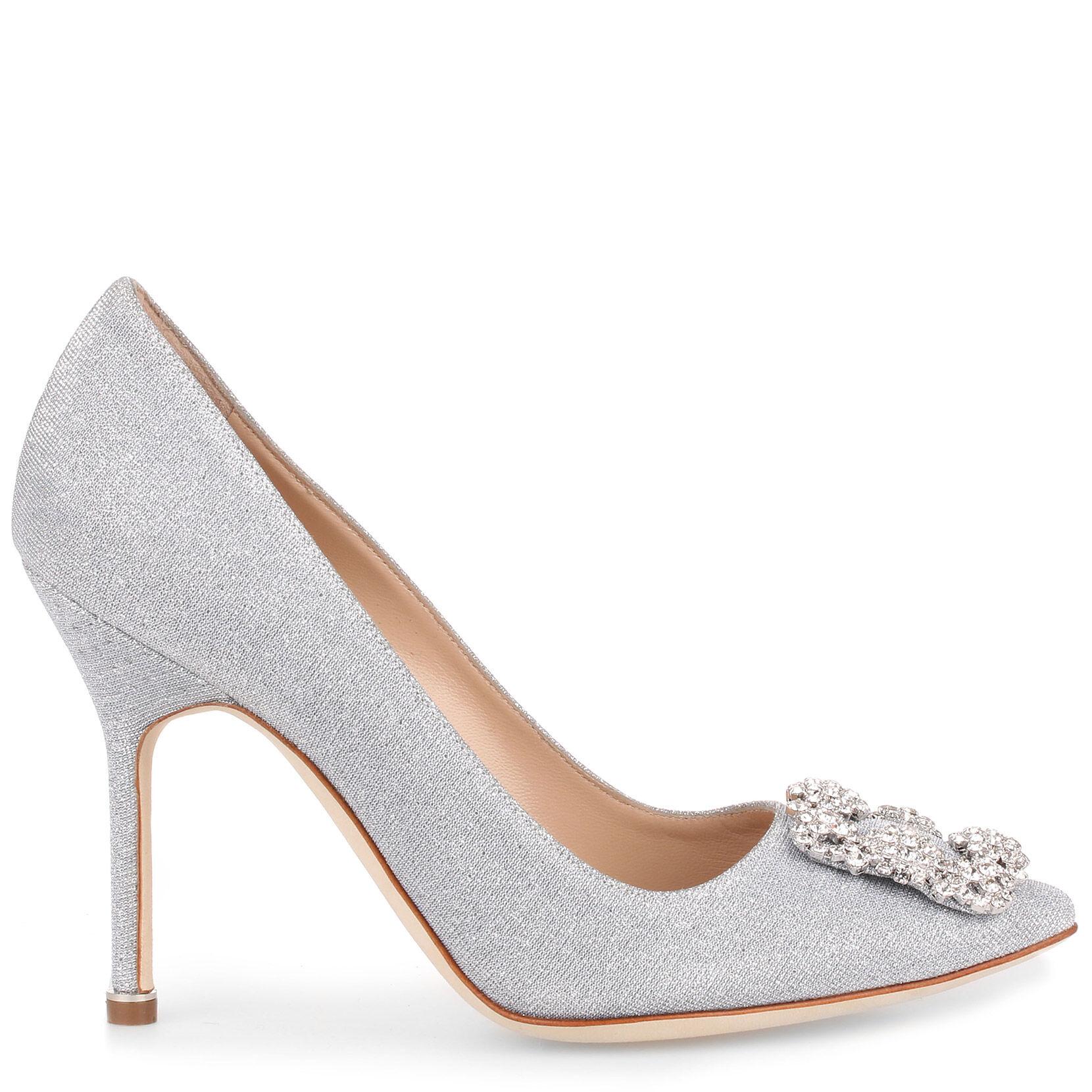 Manolo Blahnik Leather Hangisi 105 Silver Glitter Pump Â in Metallic - Lyst