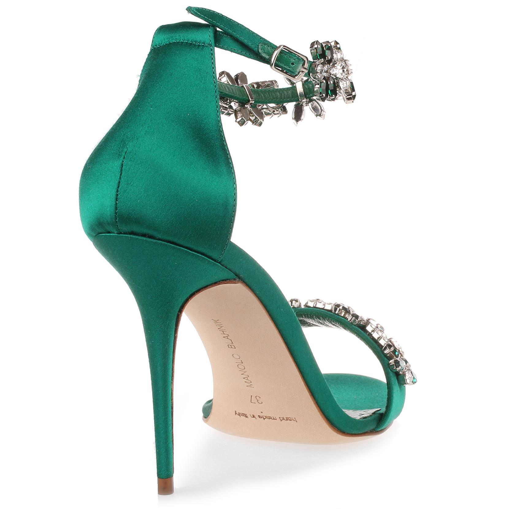 Manolo Blahnik Leather Firadou 105 Emerald Crystal Sandal in Green - Lyst