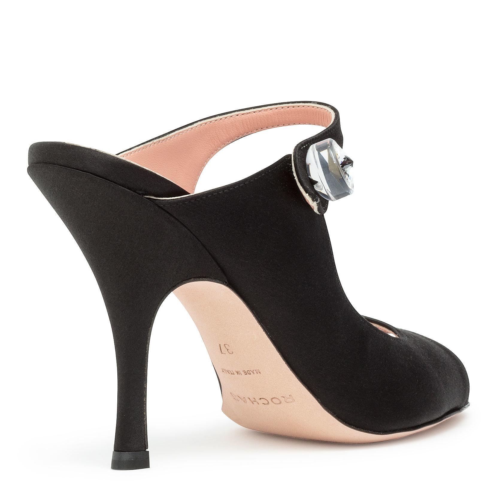 Rochas Satin Mary Jane Mules in Black Lyst