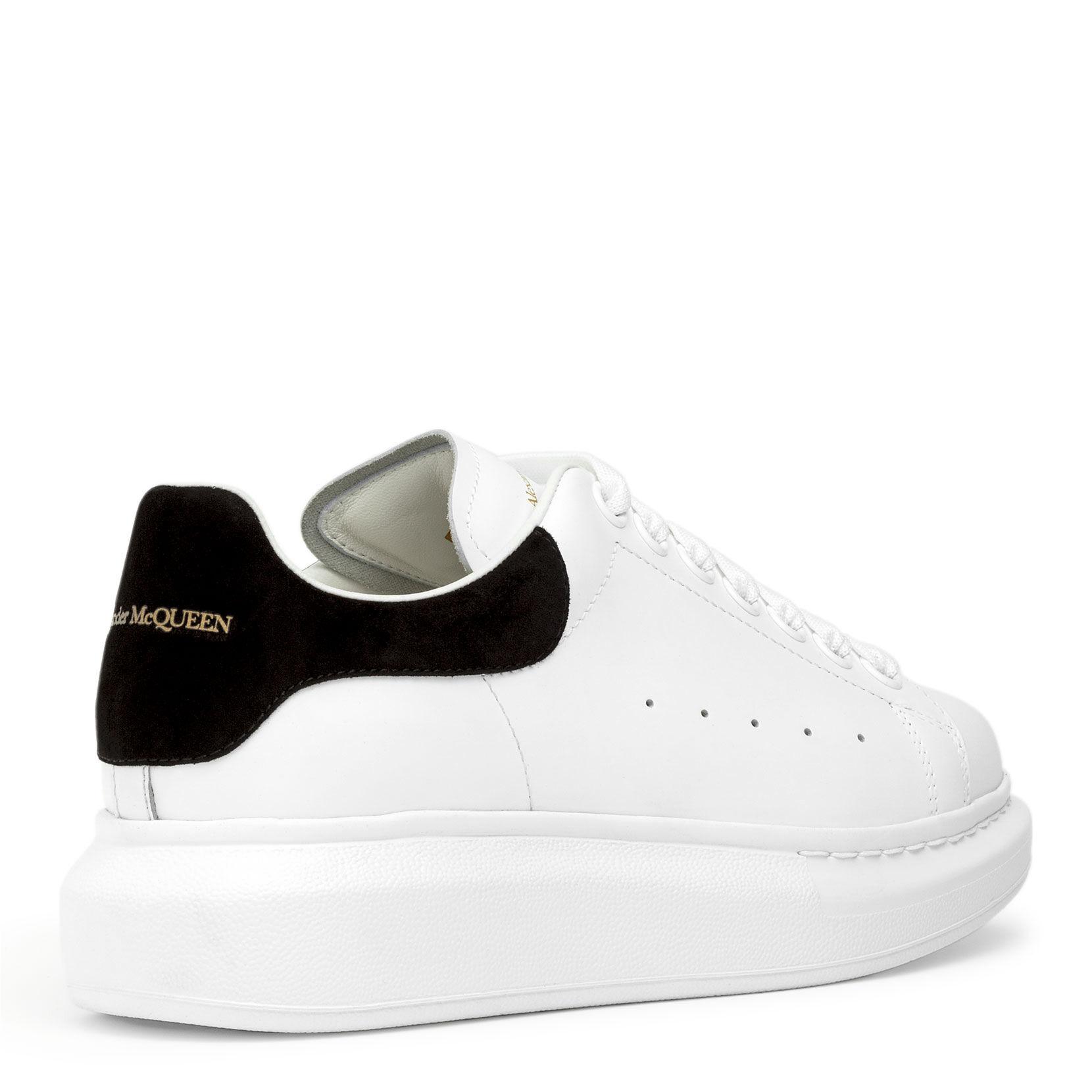 Alexander McQueen Leather White And Black Classic Sneakers - Lyst