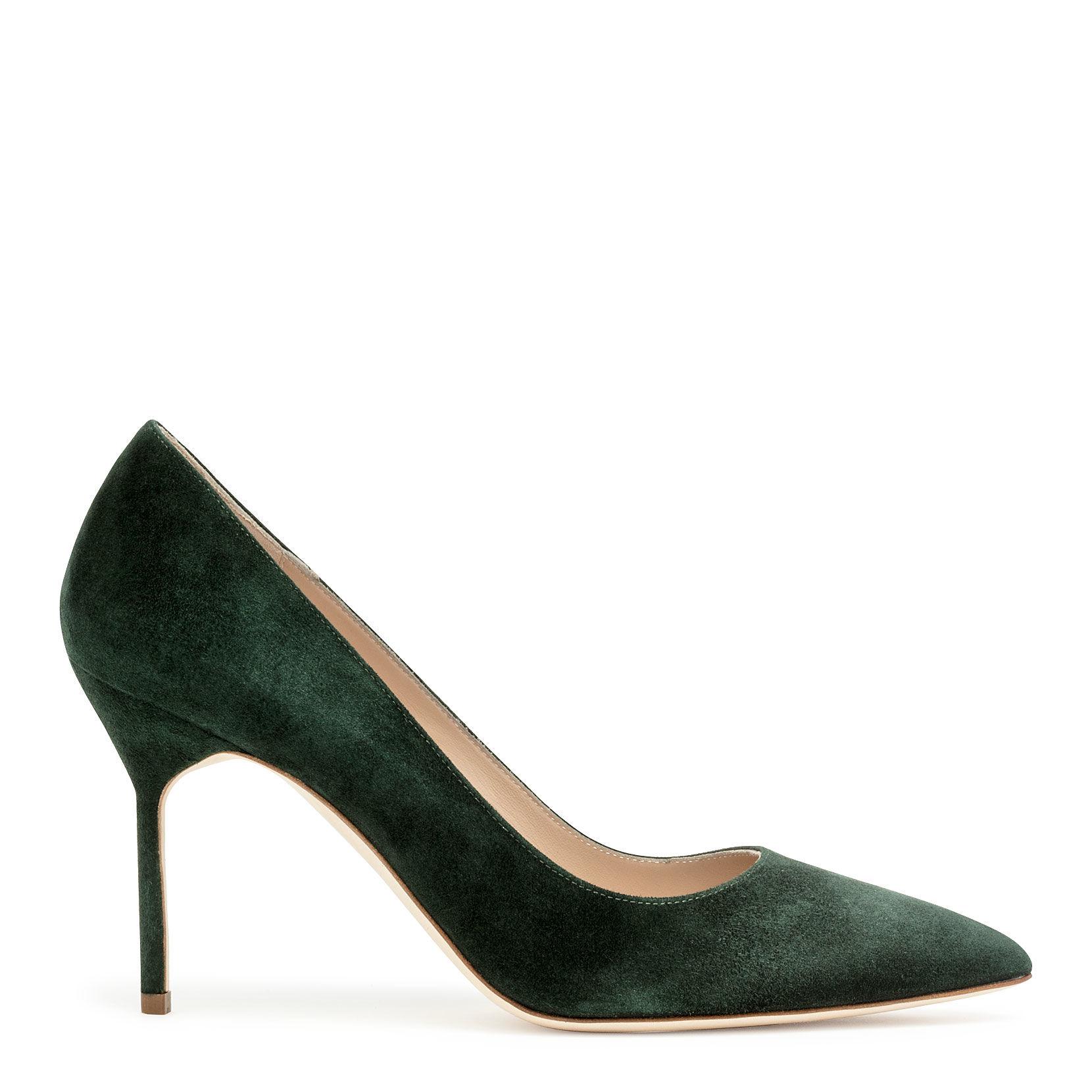 green suede pumps