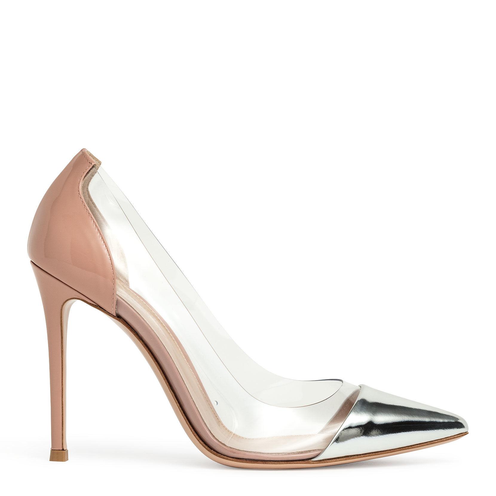 Gianvito Rossi Leather Plexi 105 Metallic Silver And Dusty Pink Patent ...